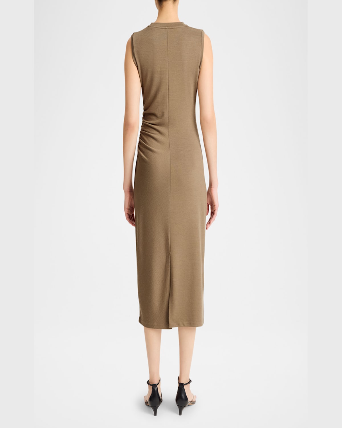VINCE SLEEVELESS WAIST-GATHERED MIDI DRESS 