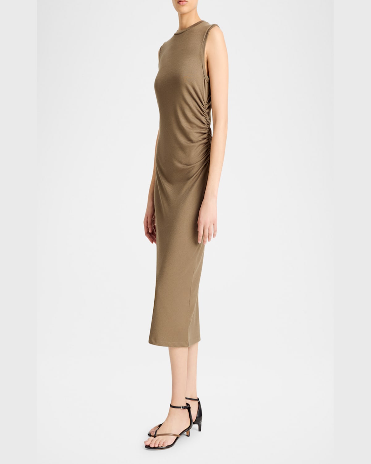VINCE SLEEVELESS WAIST-GATHERED MIDI DRESS 