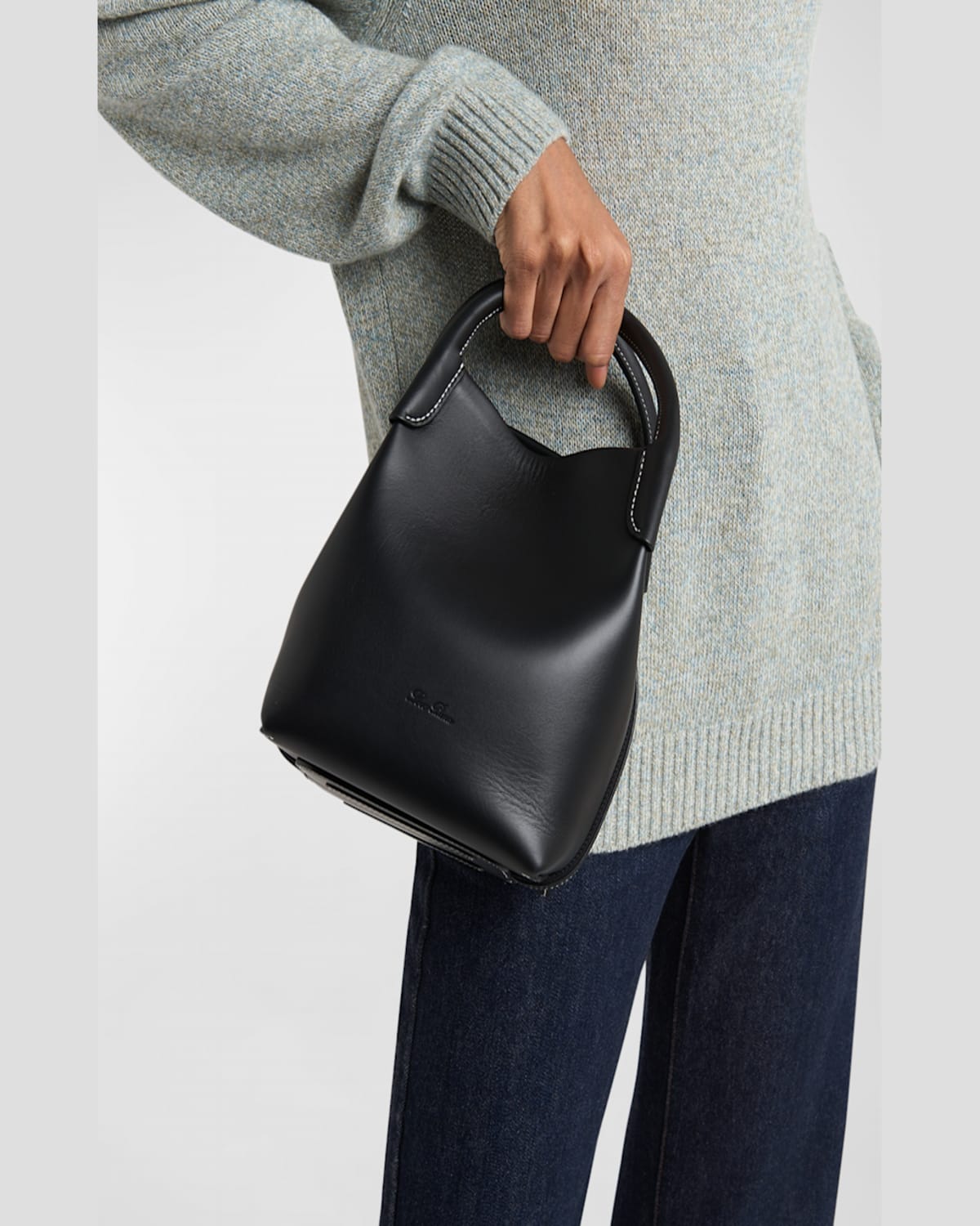 Loro Piana Bale Leather Top-handle Bag In Blacksun