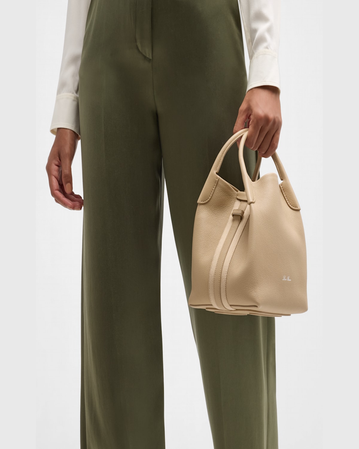 Loro Piana Bale Small Leather Top-handle Bag In Dried Taragon