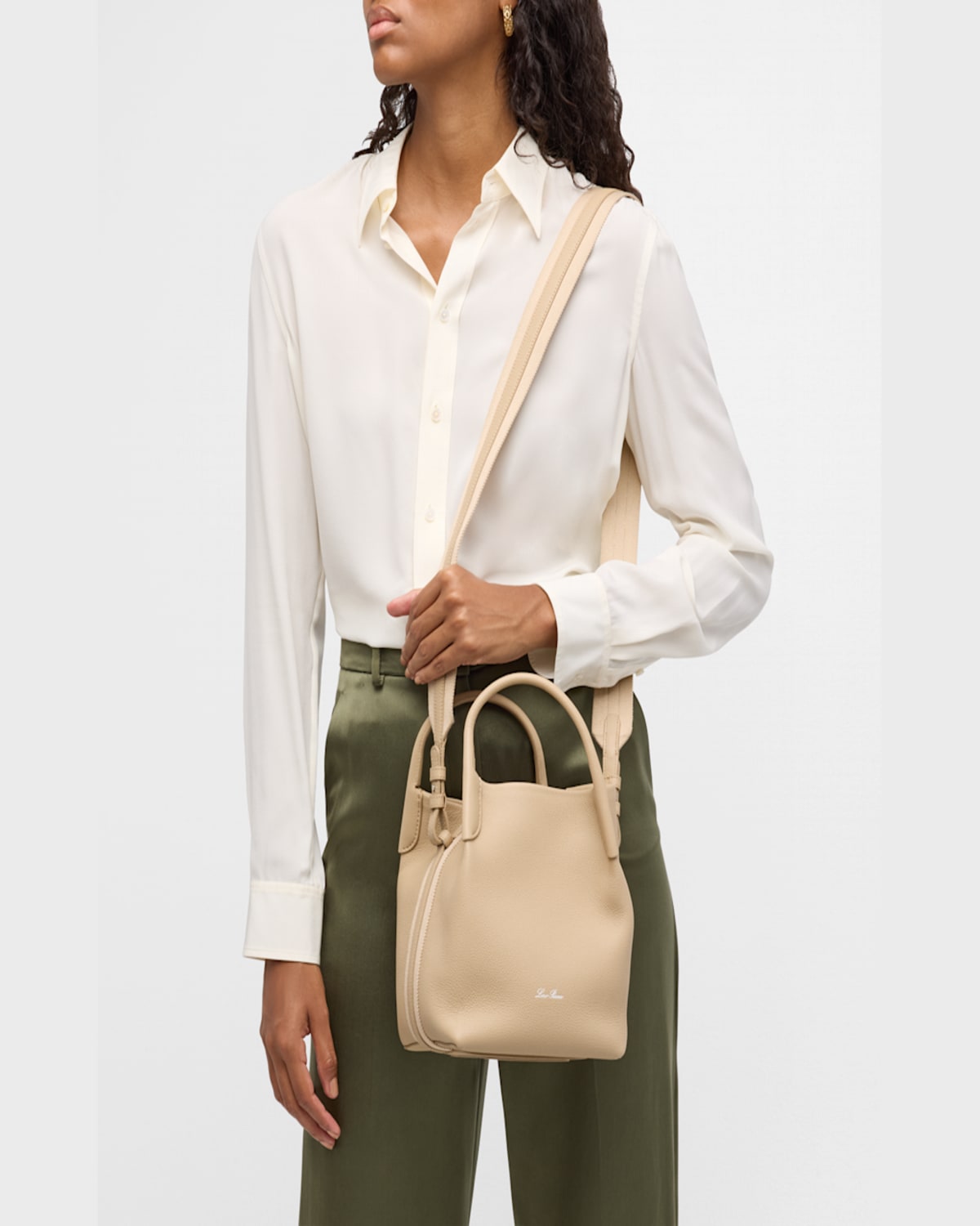 Loro Piana Bale Small Leather Top-handle Bag In Dried Taragon