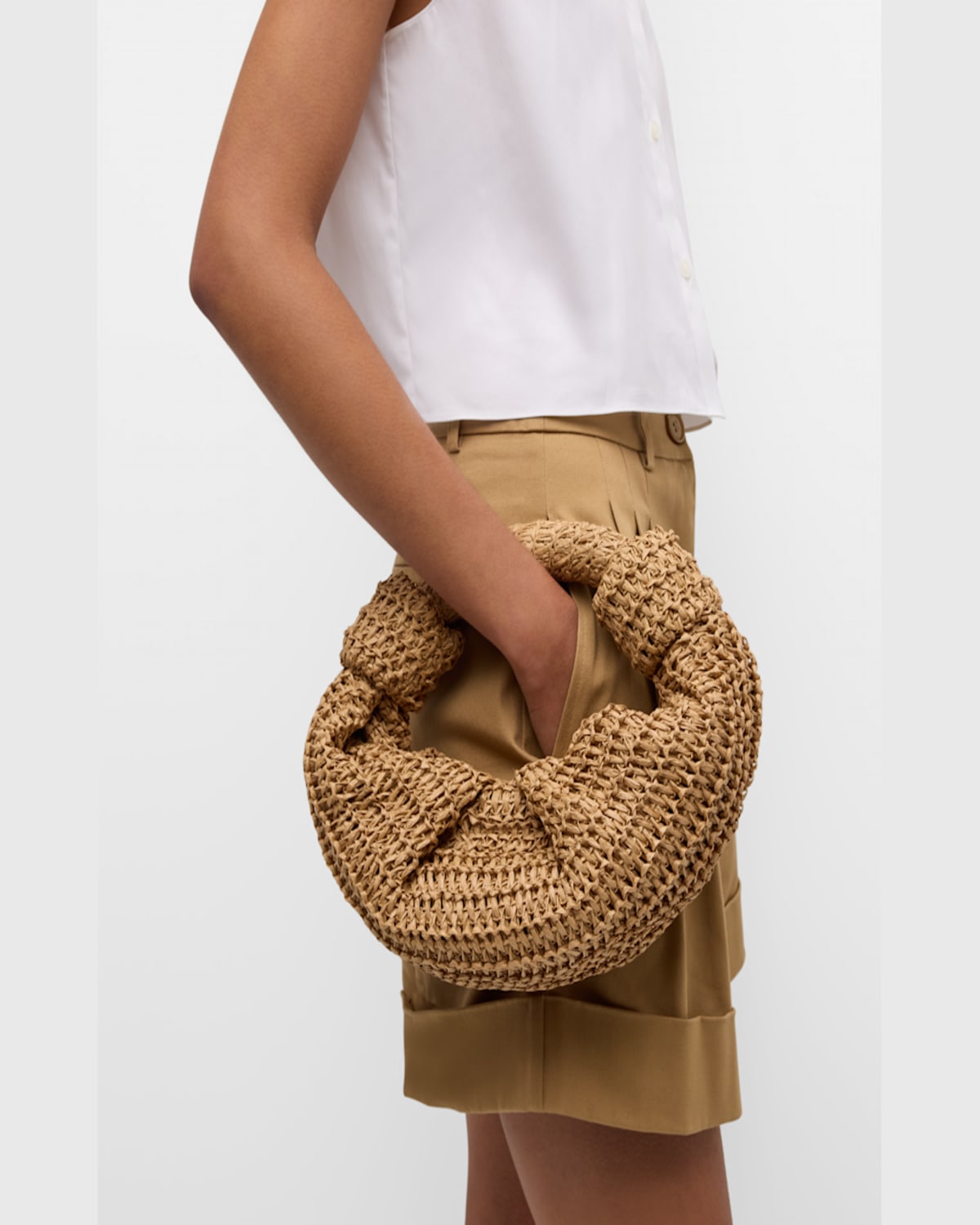 Simonmiller Lopsy Knot Straw Top-handle Bag In Cherry Red