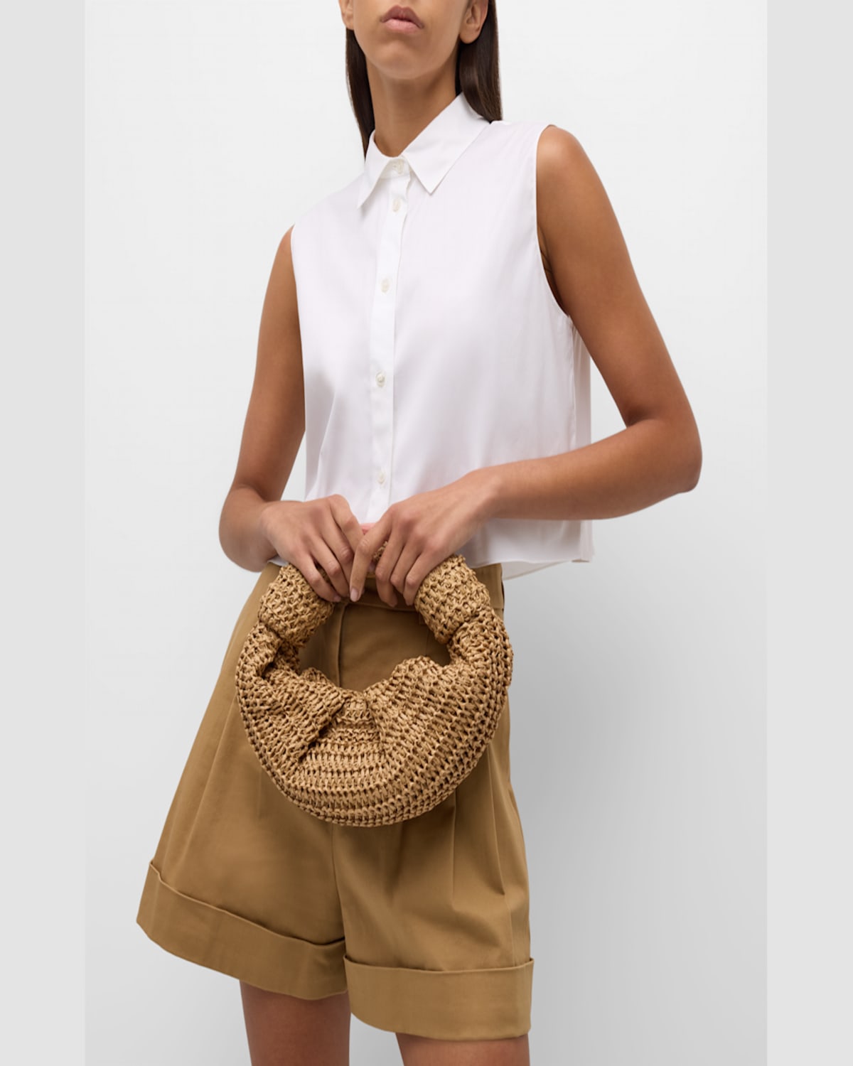 Simonmiller Lopsy Knot Straw Top-handle Bag In Cherry Red