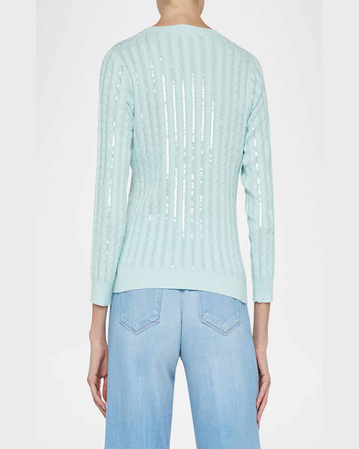 L Agence Trinity Sequin Cabled Pullover Sweater In Pale Jade In Pale Jade