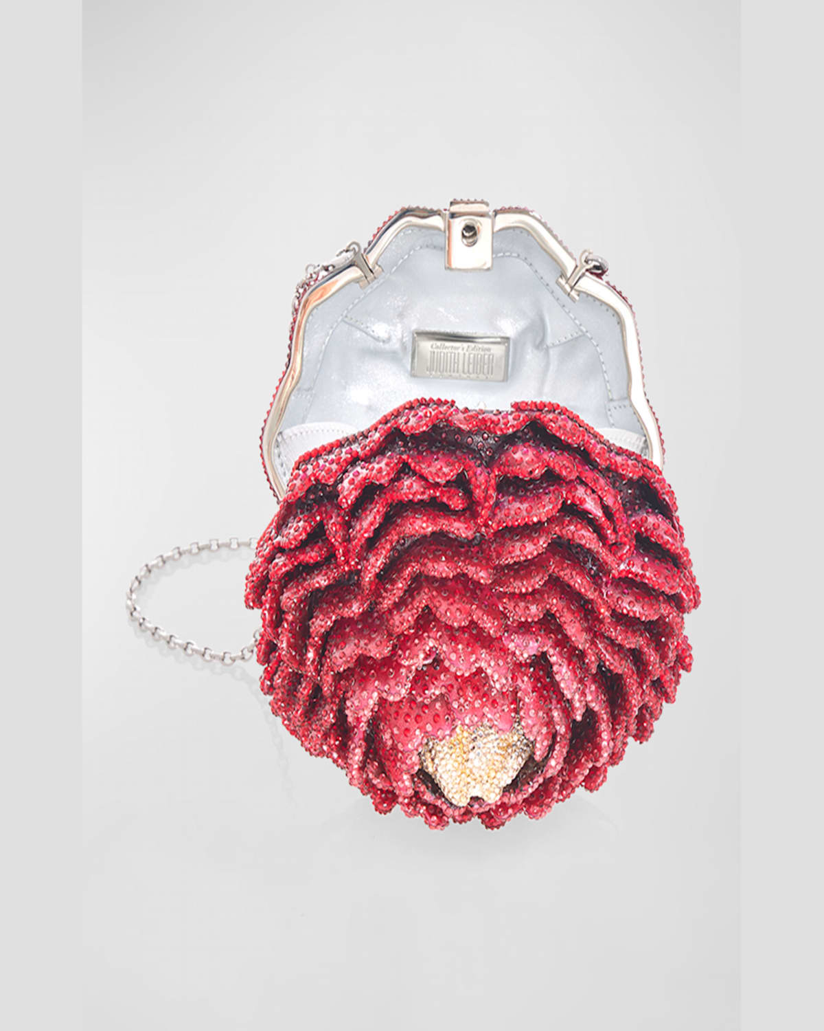 Judith Leiber Peony Flame Crystal Clutch Bag In Silver Flame Multi