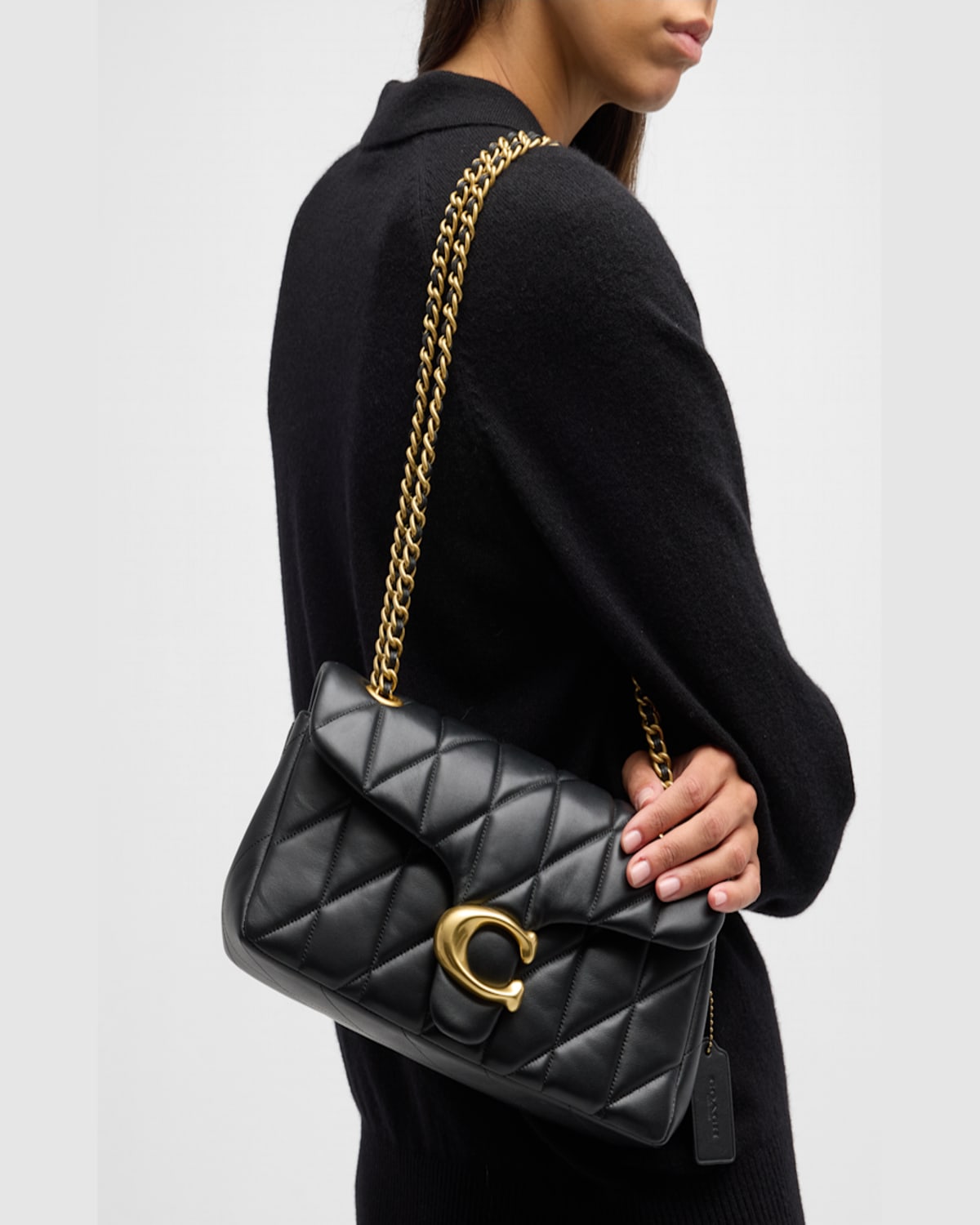 Coach Tabby 26 Black Quilted Crossbody Bag With Chain-link Leather Shoulder Straps And Logo Plaque On The  In Black