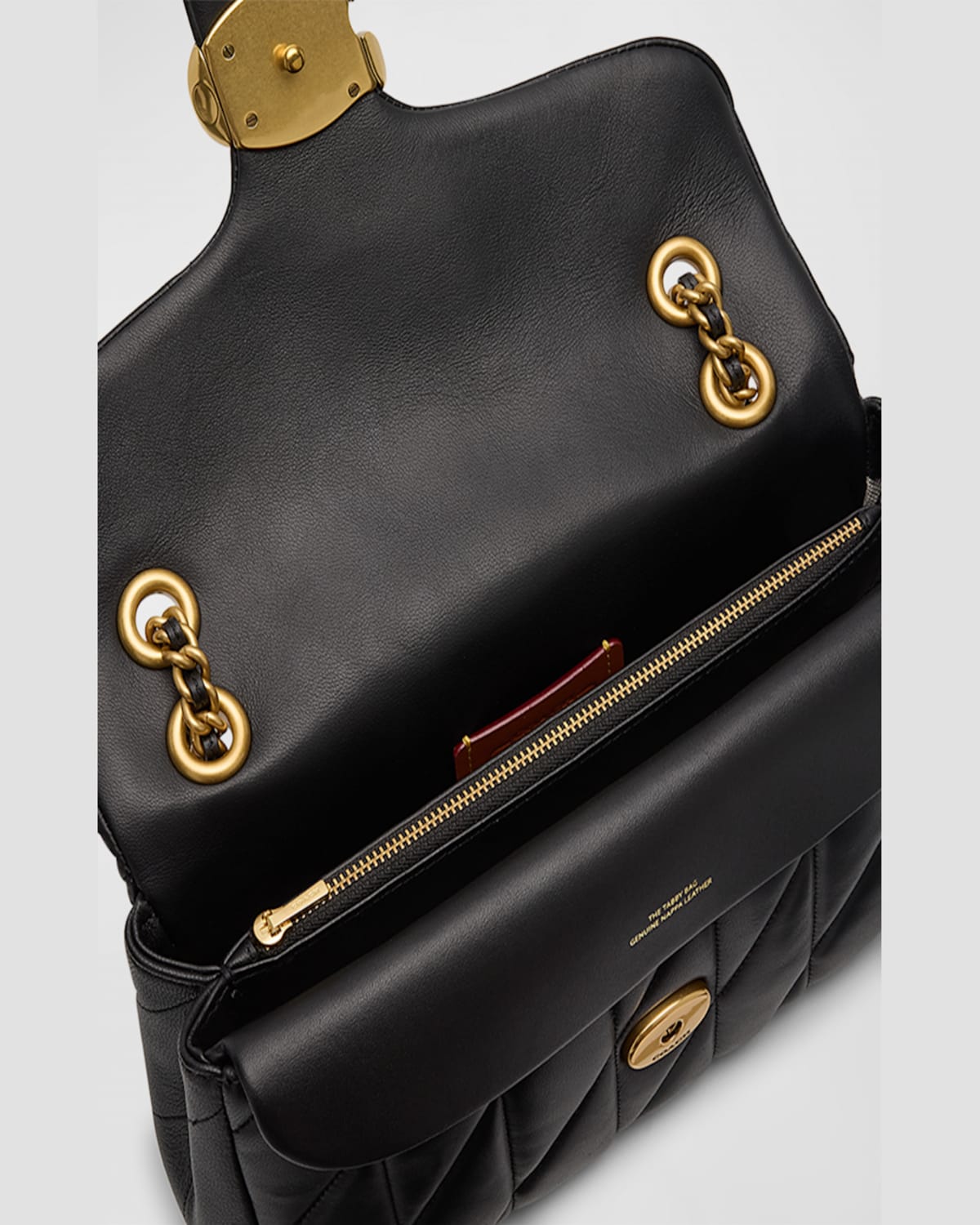 Coach Tabby 26 Black Quilted Crossbody Bag With Chain-link Leather Shoulder Straps And Logo Plaque On The  In Black