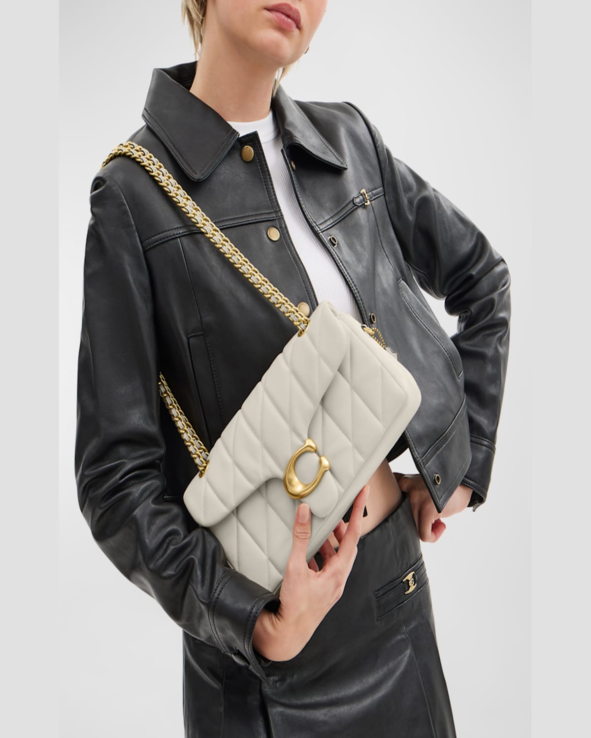 Coach Tabby 26 Black Quilted Crossbody Bag With Chain-link Leather Shoulder Straps And Logo Plaque On The  In Black