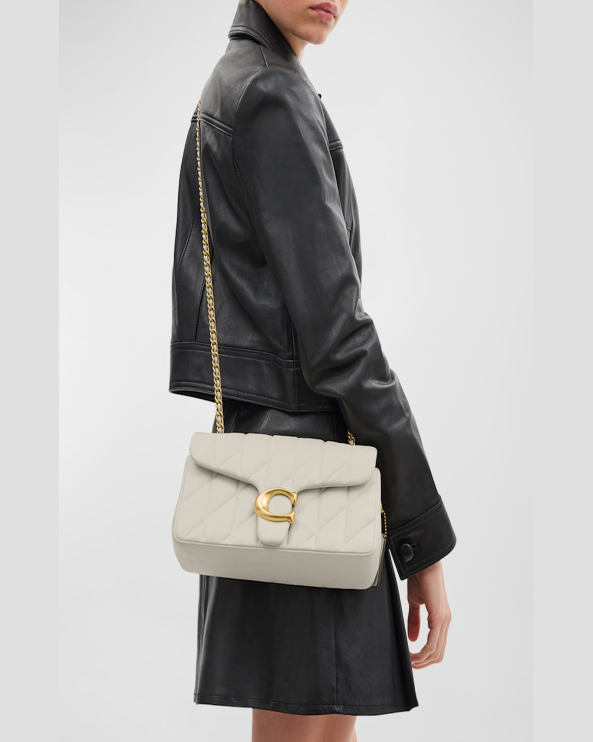 Coach Tabby 26 Black Quilted Crossbody Bag With Chain-link Leather Shoulder Straps And Logo Plaque On The  In Black