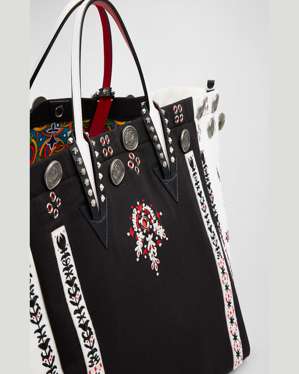 Christian Louboutin Breizcaba Large Tote In Canvas In Black/white