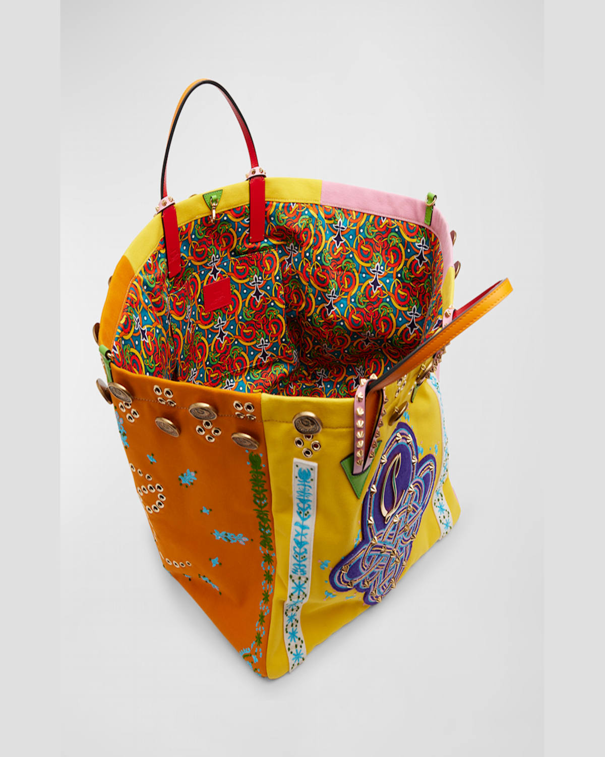 Christian Louboutin Breizcaba Embellished Felt And Leather-trimmed Canvas Tote In Multi