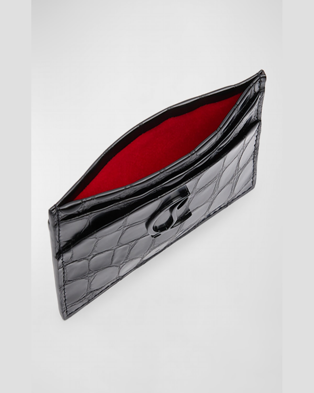 Christian Louboutin Loubi54 Card Holder In Alligator Embossed Leather In Black