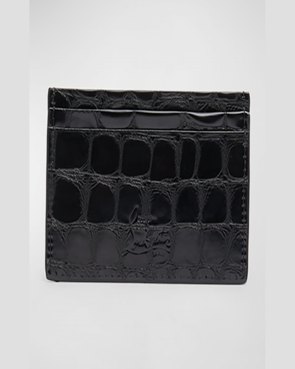 Christian Louboutin Loubi54 Card Holder In Alligator Embossed Leather In Black