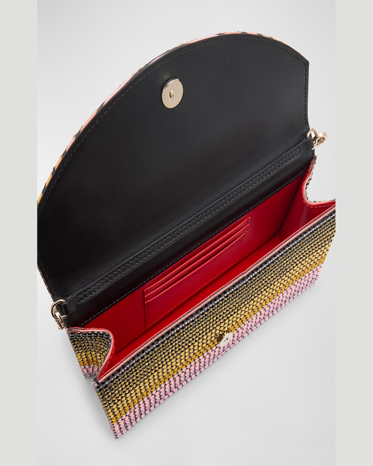 Christian Louboutin Loubi54 Wallet On Chain In Strass Crepe Satin In Gold