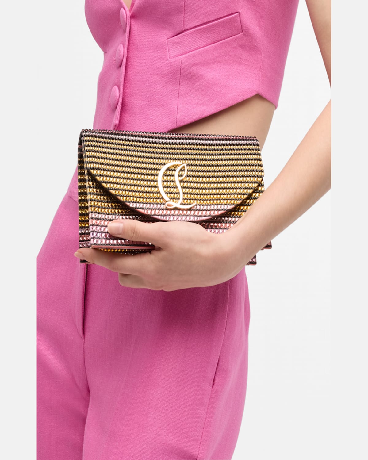 Christian Louboutin Loubi54 Wallet On Chain In Strass Crepe Satin In Gold