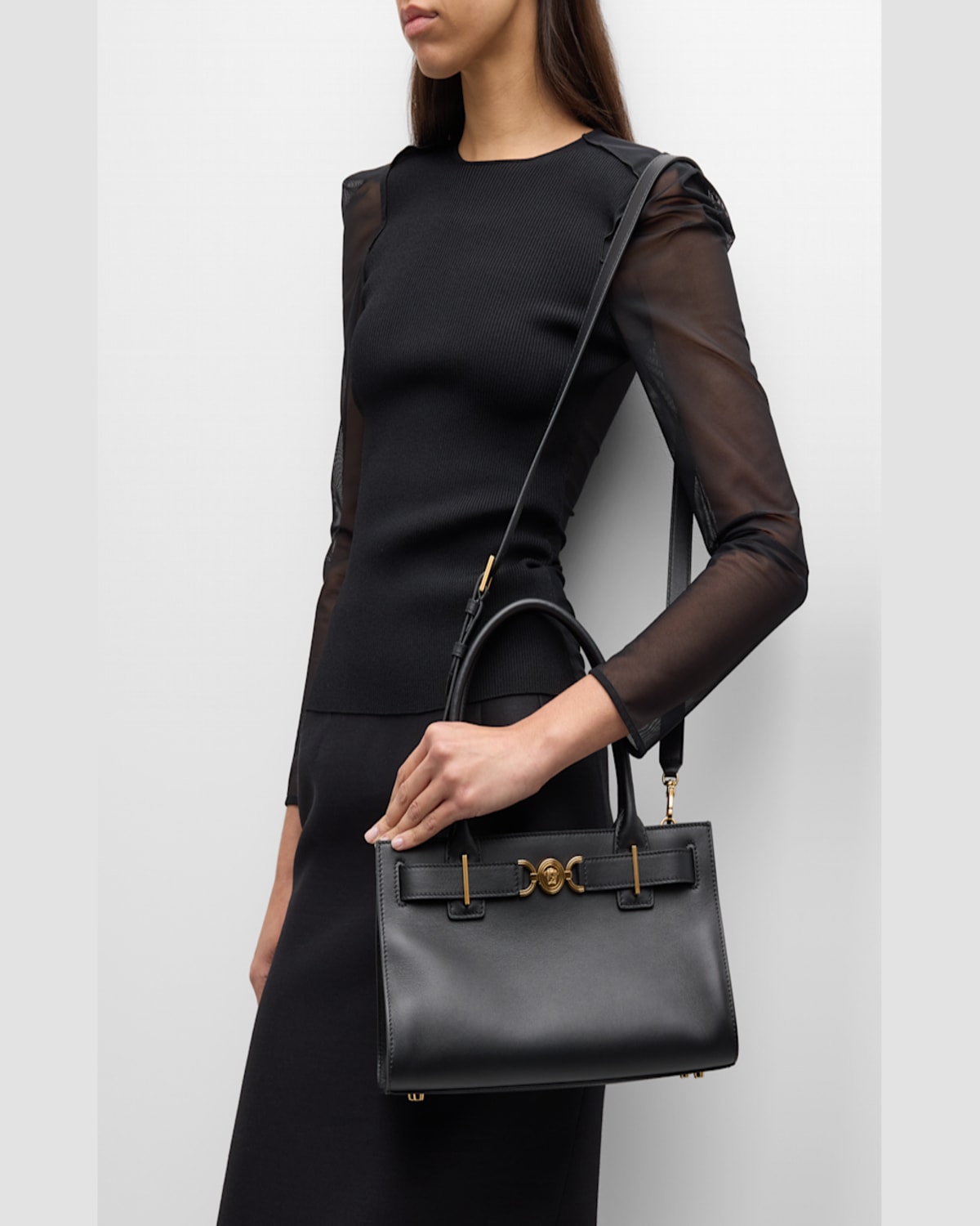 Versace Medusa '95 Croc-effect Tote Bag In Black- Gold