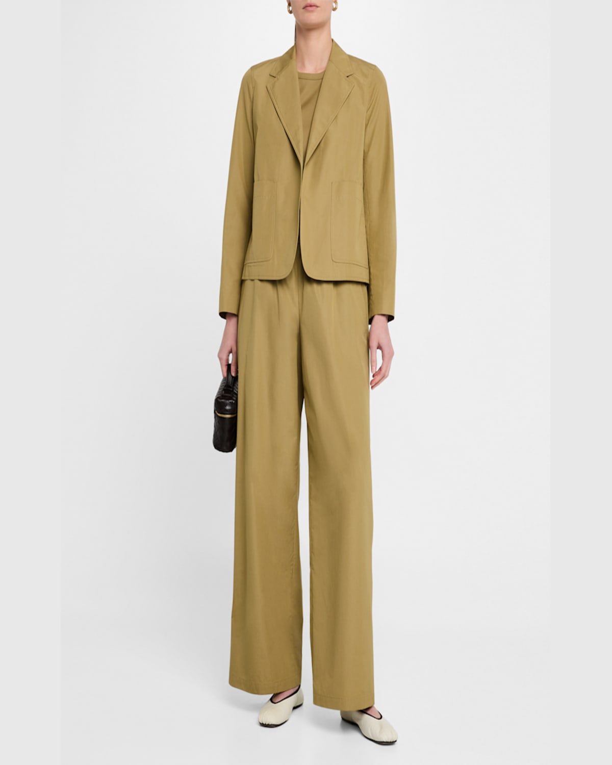 Lafayette 148 New York Riverside Elastic Waist Wide Leg Pants In Loden Green