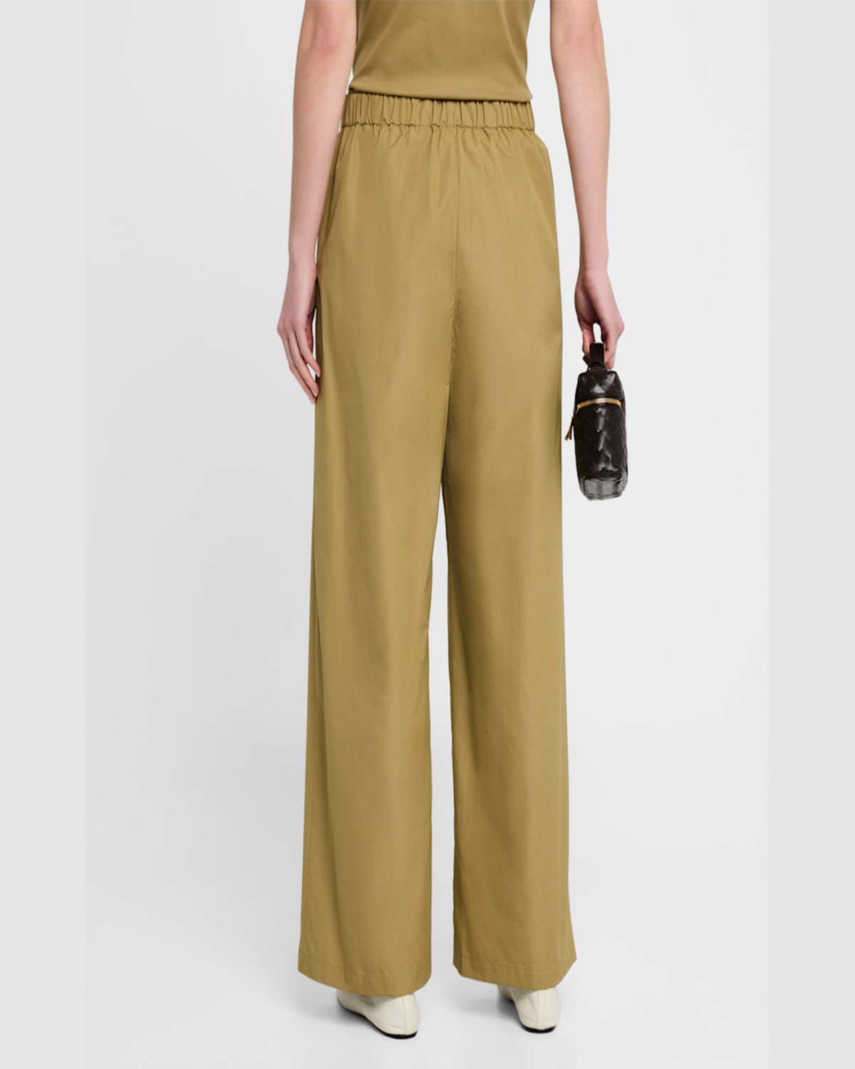 Lafayette 148 New York Riverside Elastic Waist Wide Leg Pants In Loden Green