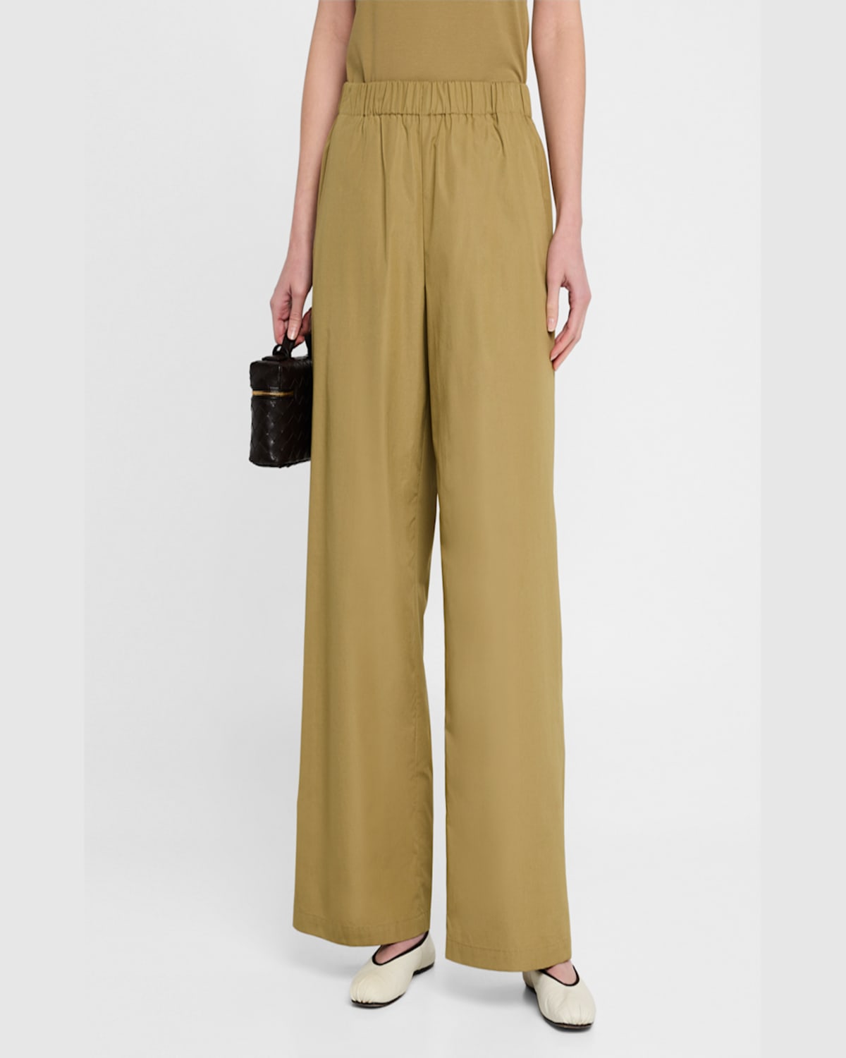 Lafayette 148 New York Riverside Elastic Waist Wide Leg Pants In Loden Green