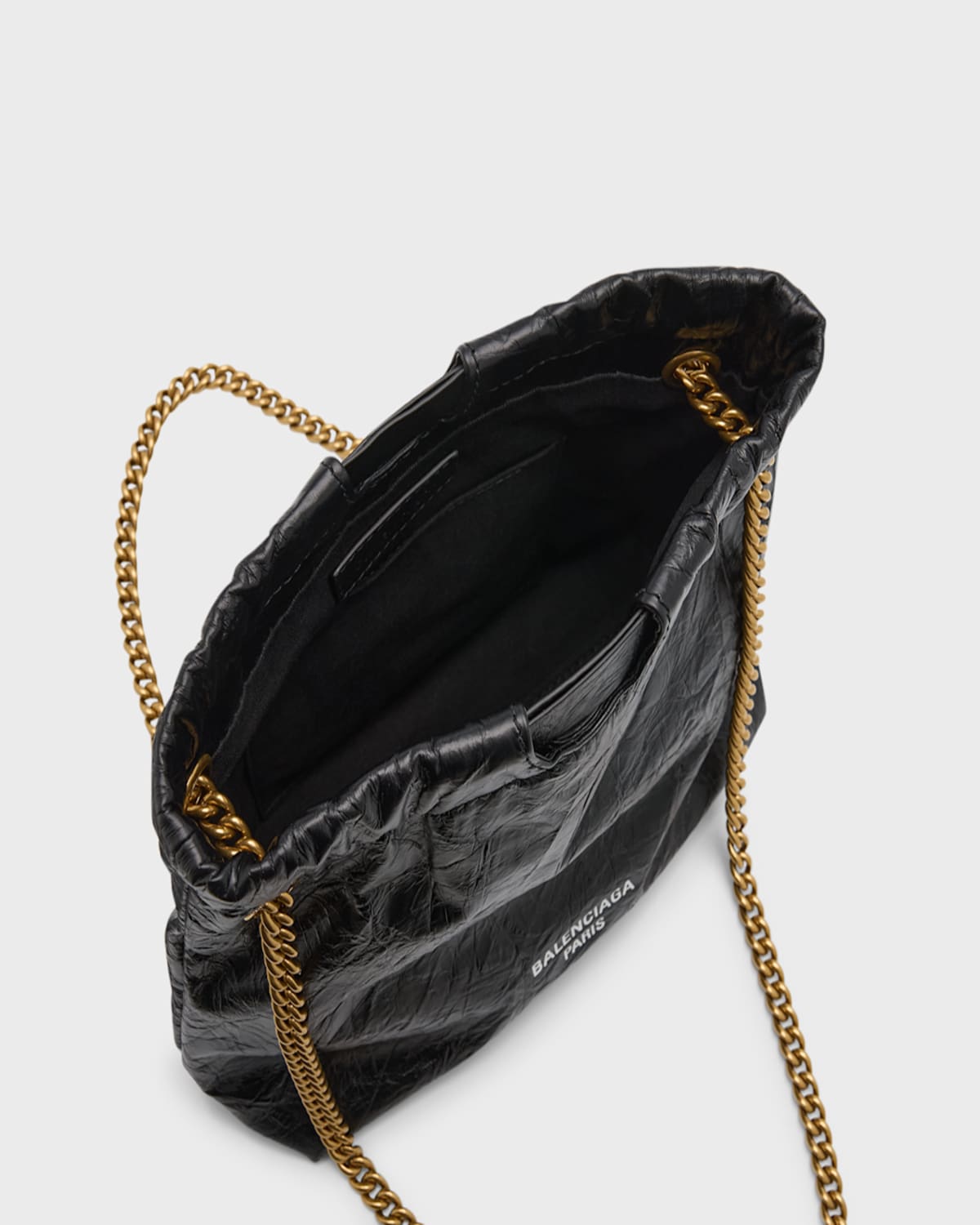 Balenciaga Small Leather Tote Bag With Chain-link Strap In 1000 Black