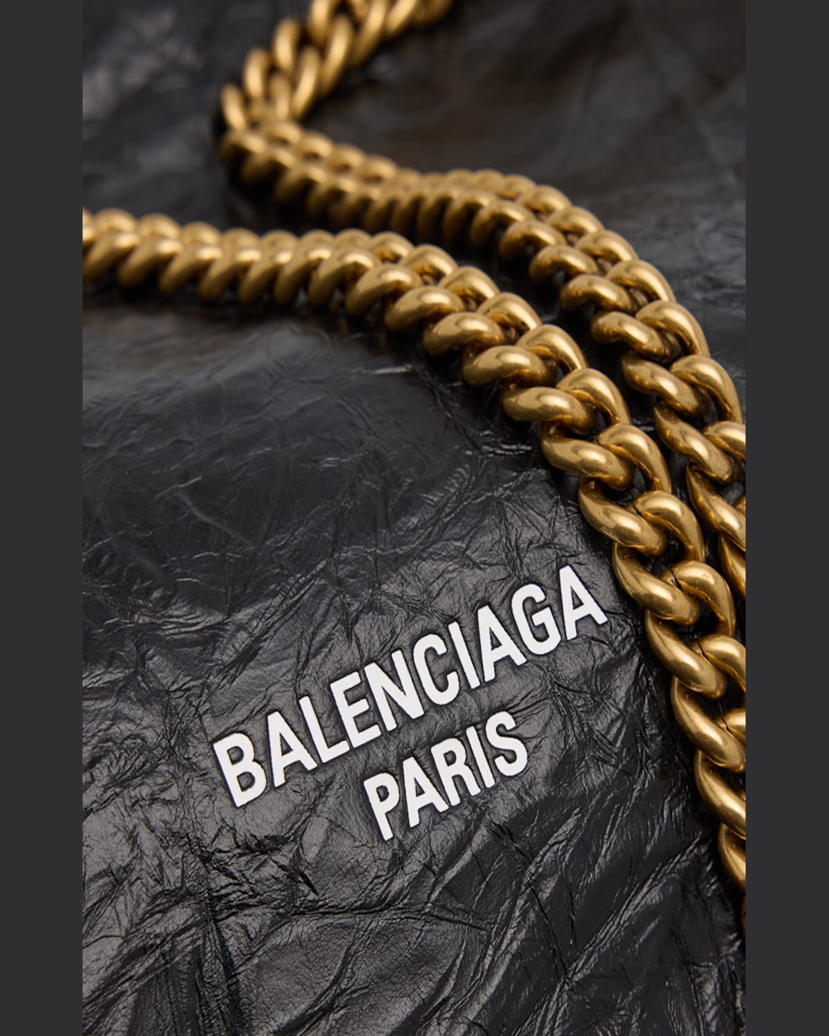 Balenciaga Small Leather Tote Bag With Chain-link Strap In 1000 Black