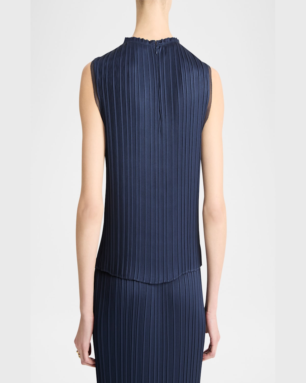 Shop Vince Pleated Crewneck Shell Top In Coastal Blue