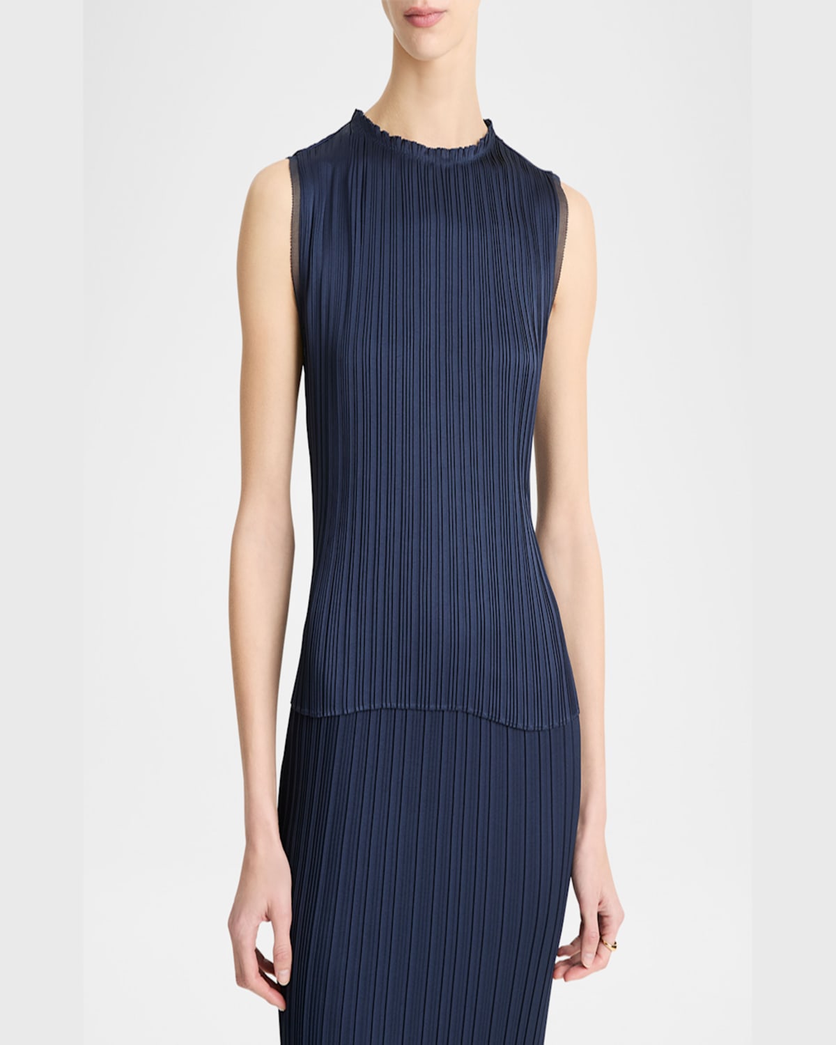Shop Vince Pleated Crewneck Shell Top In Coastal Blue