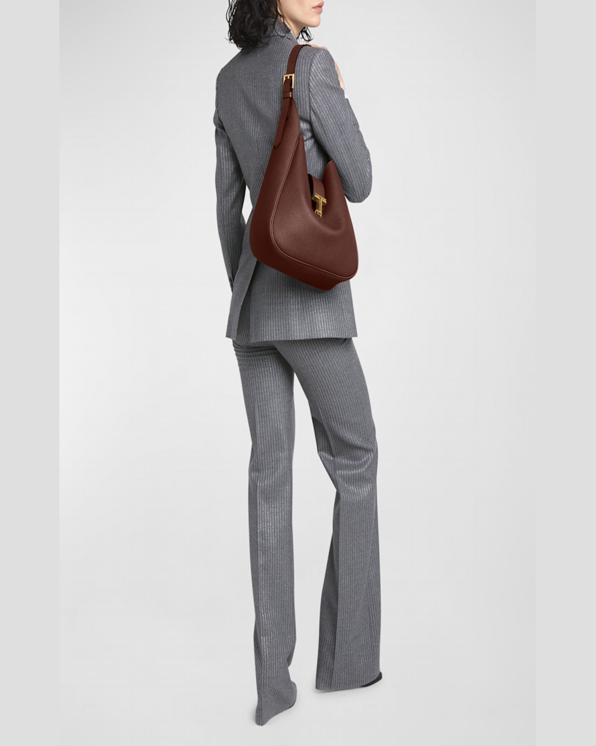 Tom Ford Monarch Large Hobo Bag In Leather In Saddle Brown