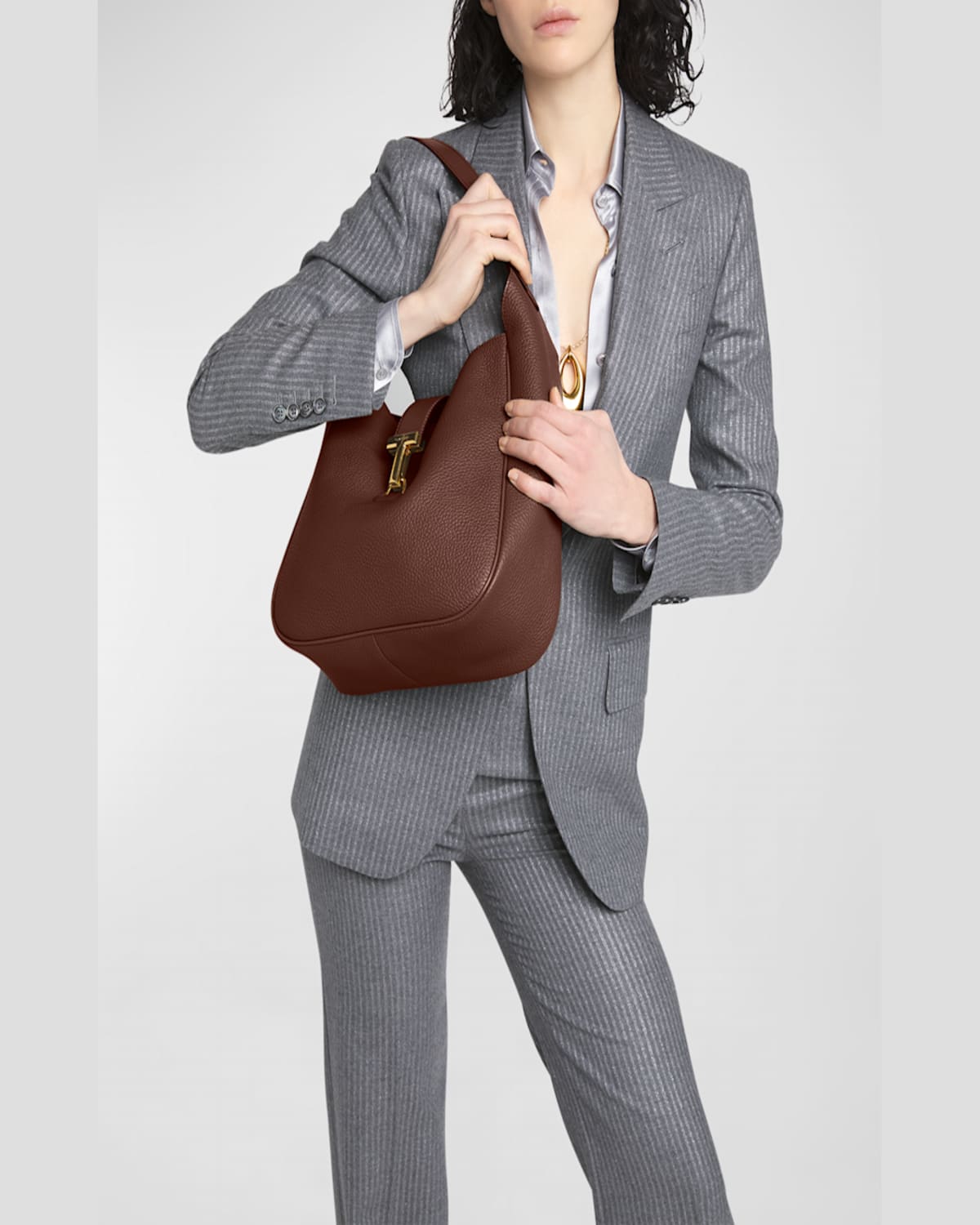 Tom Ford Monarch Large Hobo Bag In Leather In Saddle Brown