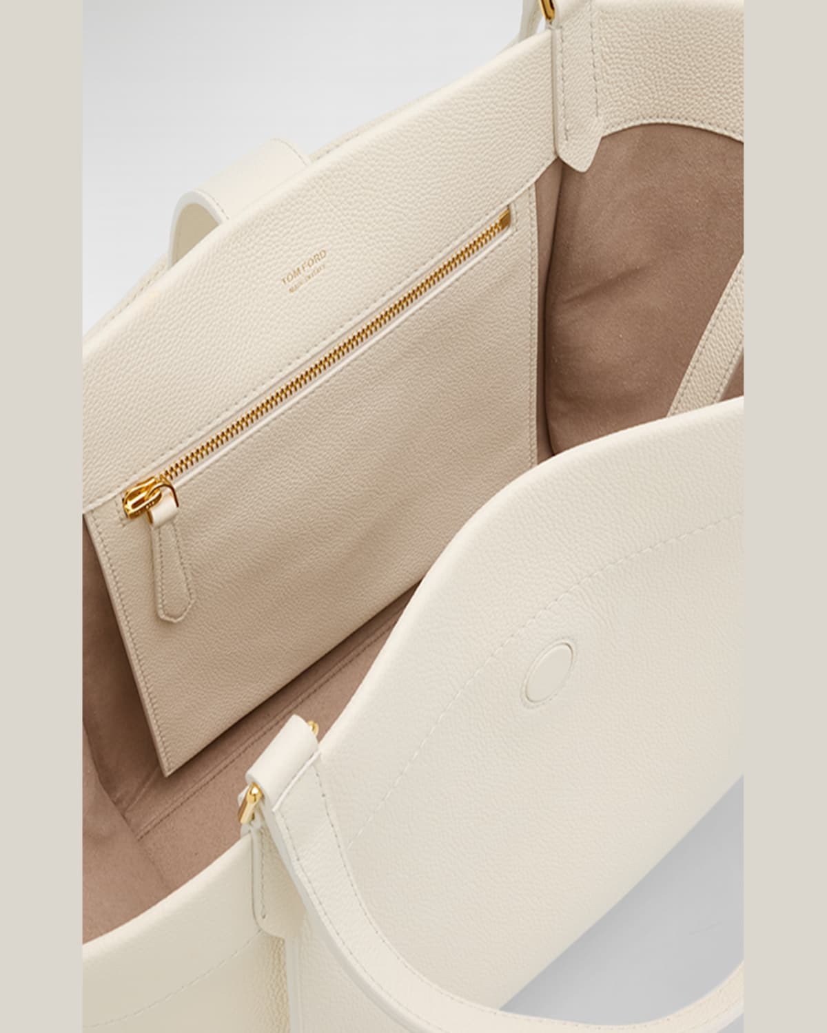 Shop Tom Ford Tara Medium Grain Leather Tote Bag In Cream