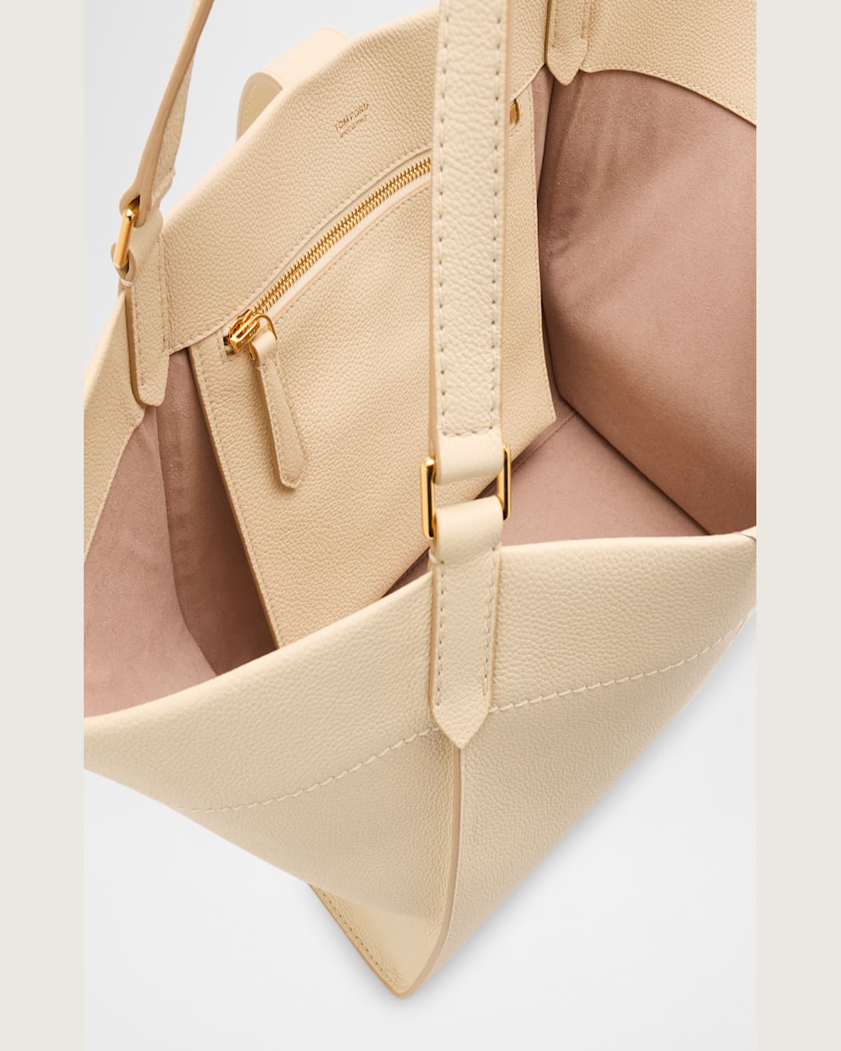 Shop Tom Ford Tara Medium Grain Leather Tote Bag In Cream