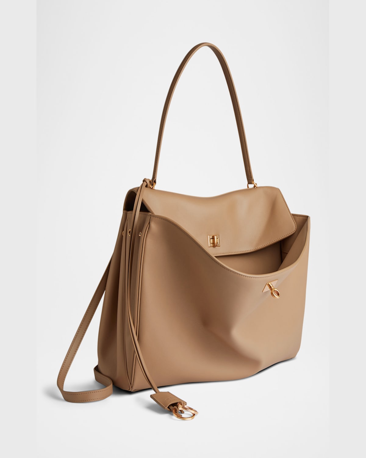 Balenciaga Rodeo Medium Leather Top-handle Bag In 2621 Latte