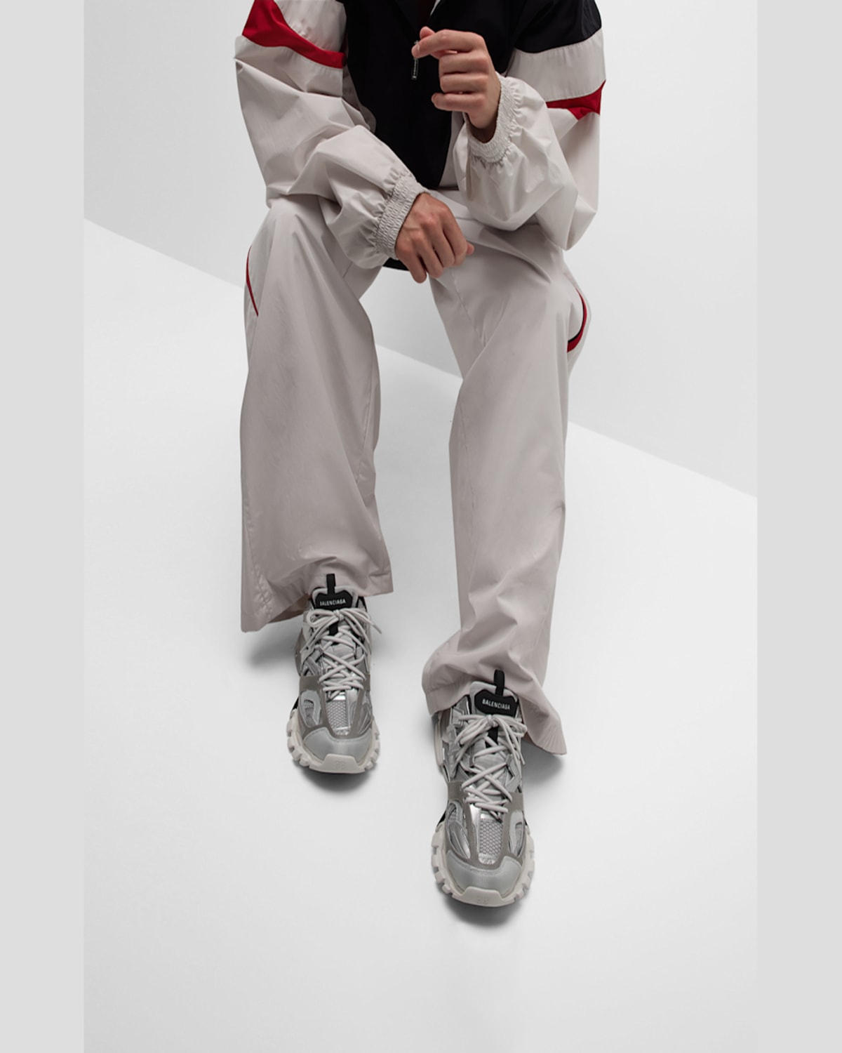 Balenciaga Men's Track Metallic Mesh Sneakers In 8191 Silver/white/black