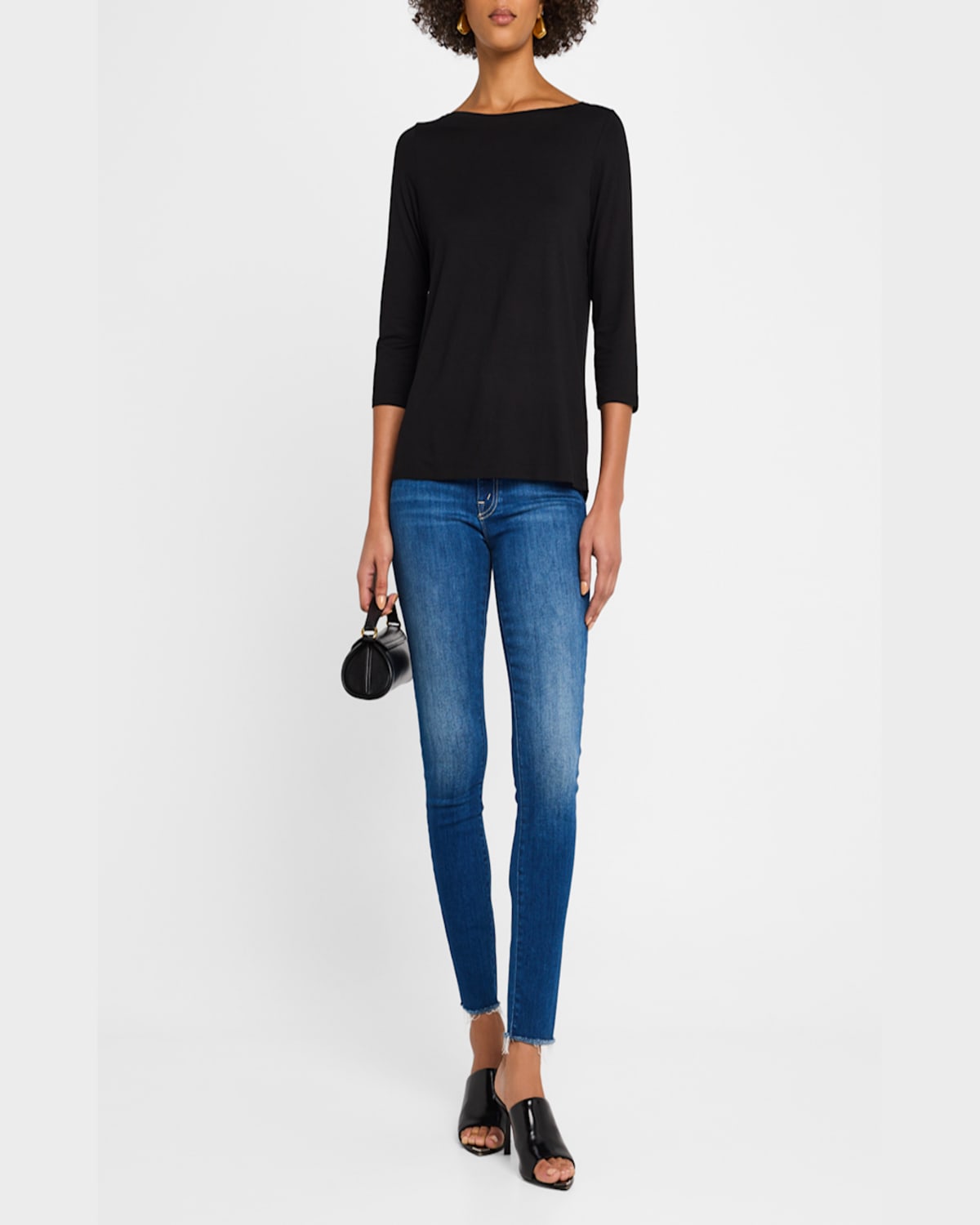 Majestic Three Quarter Sleeve Pleated Back Top In Noir