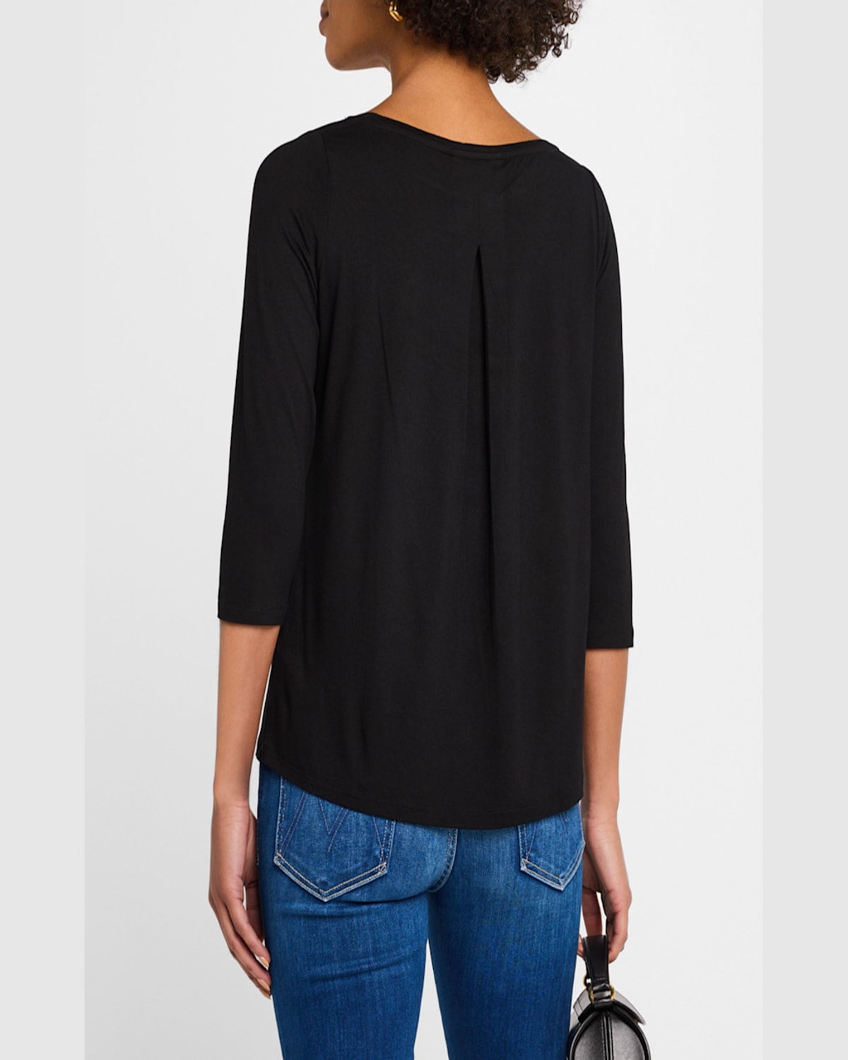 Majestic Three Quarter Sleeve Pleated Back Top In Noir