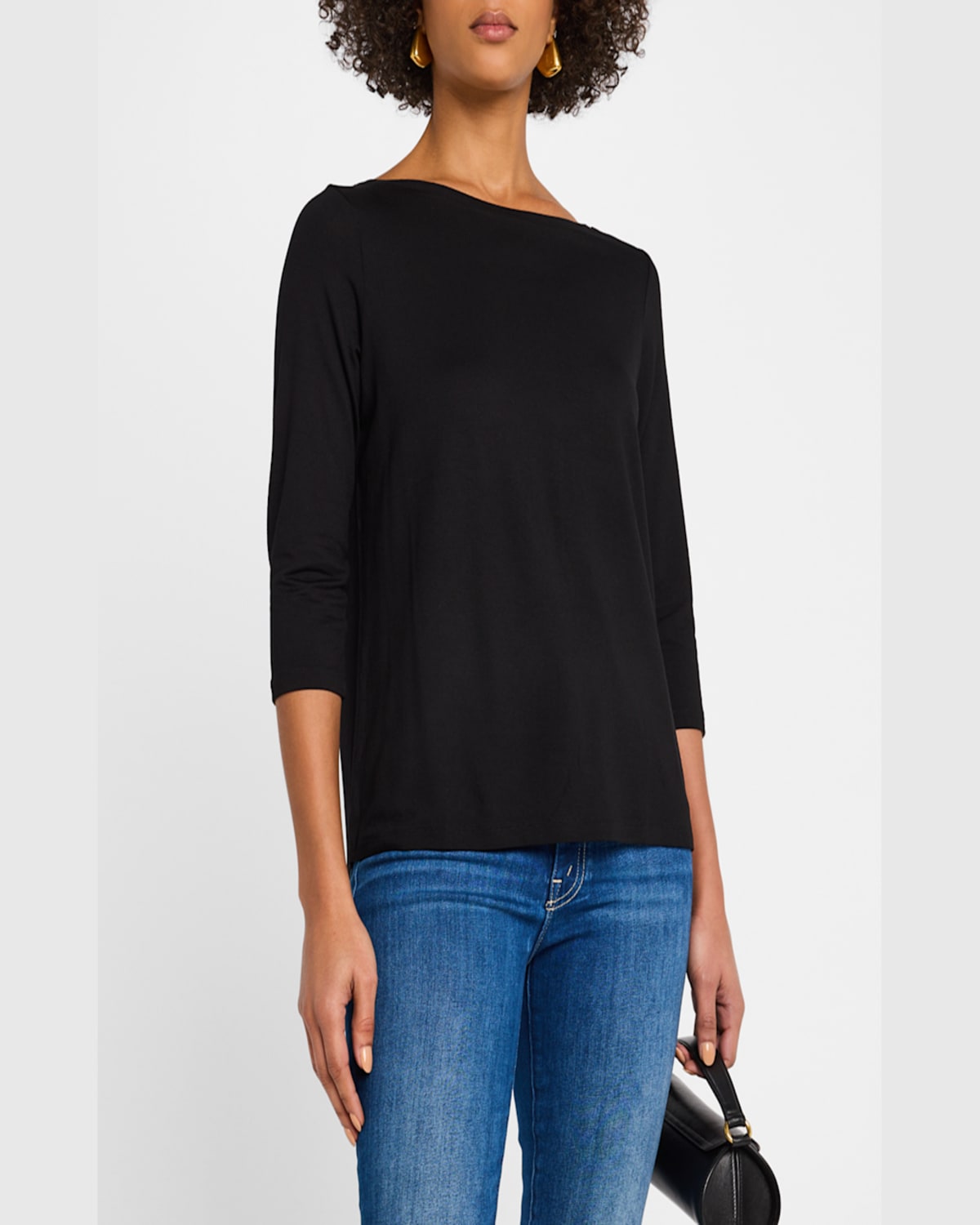 Majestic Three Quarter Sleeve Pleated Back Top In Noir