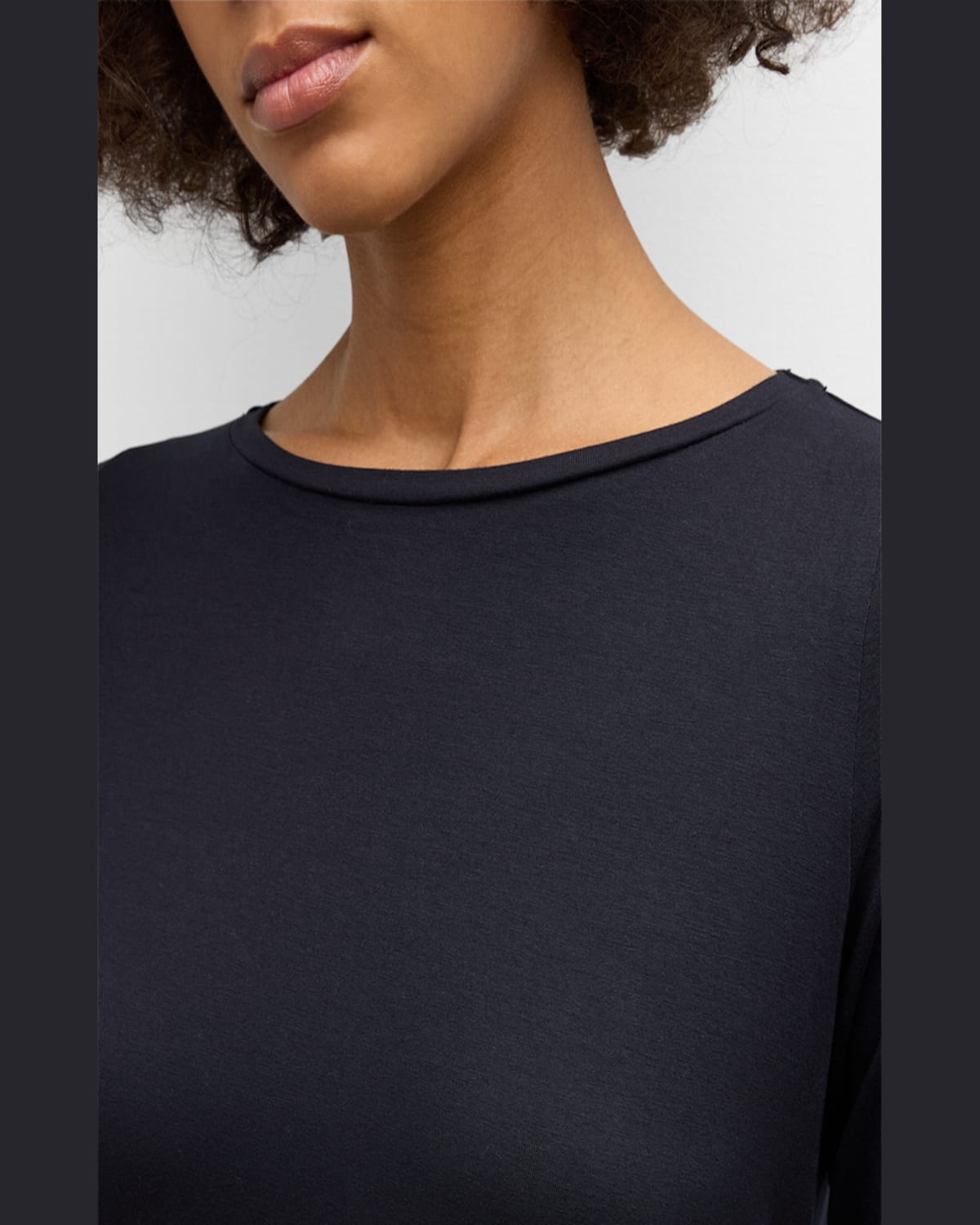 Majestic Three Quarter Sleeve Pleated Back Top In Noir