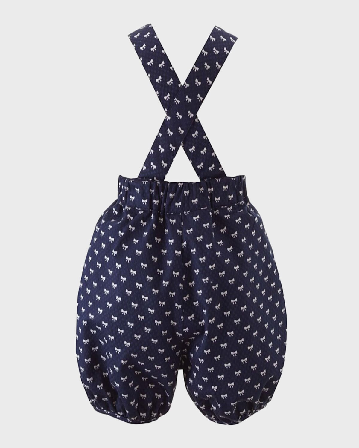 Rachel Riley Girl's Bow Dungarees In Navy