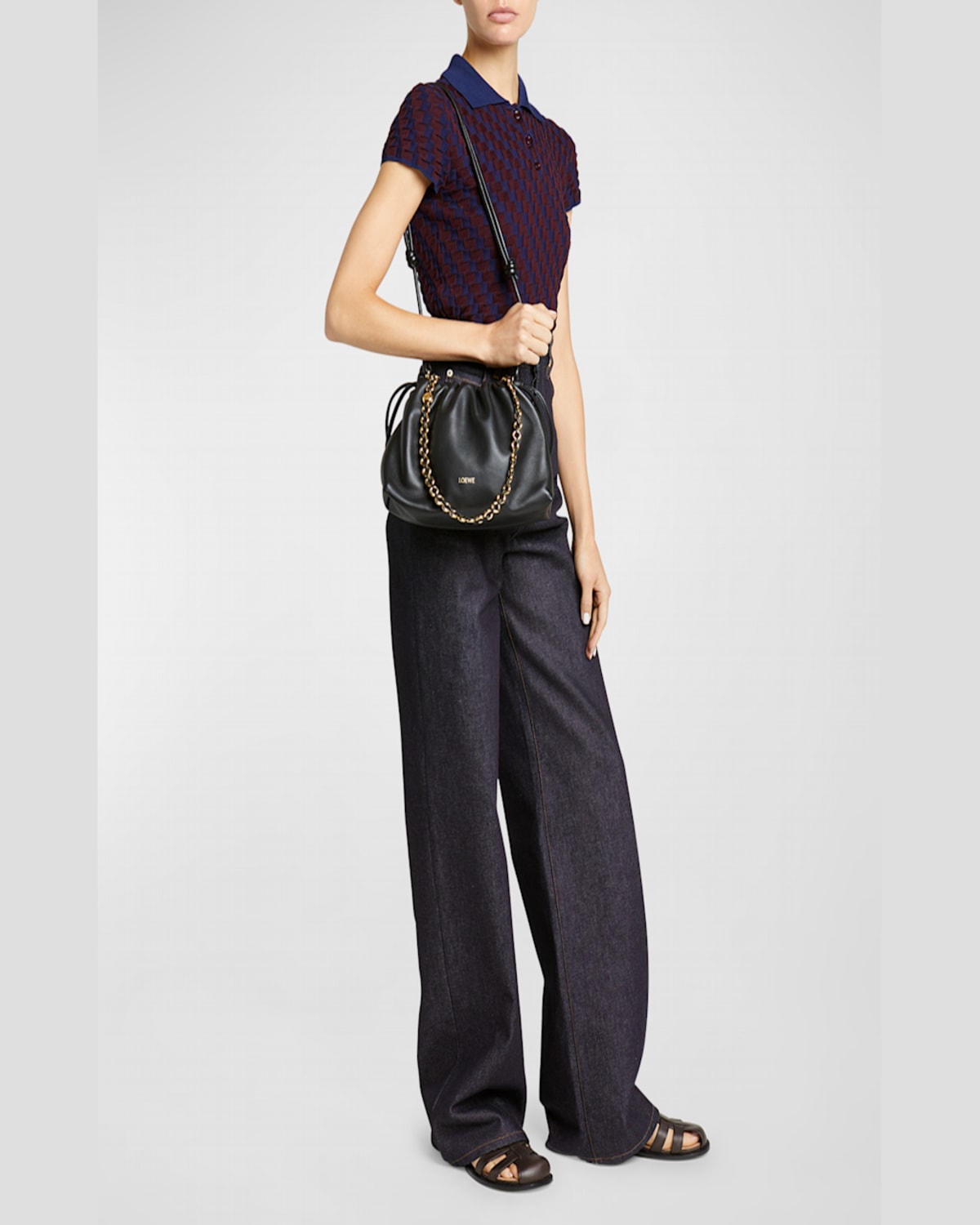 Shop Loewe Flamenco Small Crossbody Bag In Napa Leather With Detachable Chain In Eucalyptus Green