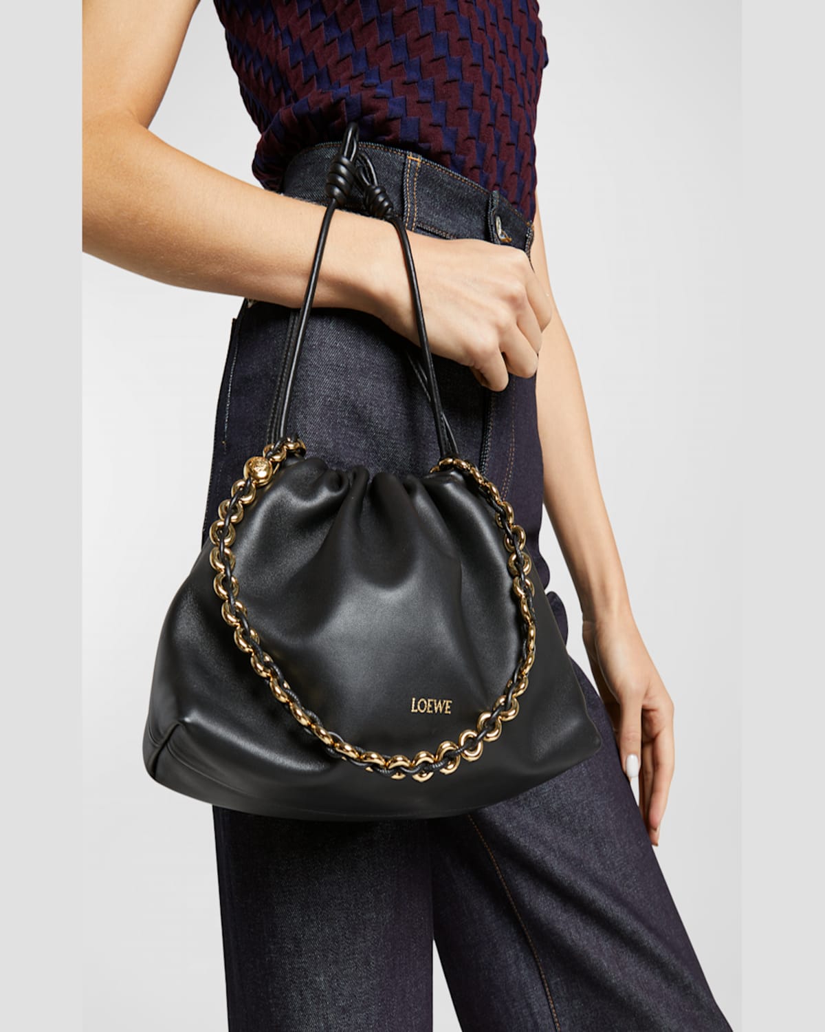 Shop Loewe Flamenco Small Crossbody Bag In Napa Leather With Detachable Chain In Eucalyptus Green
