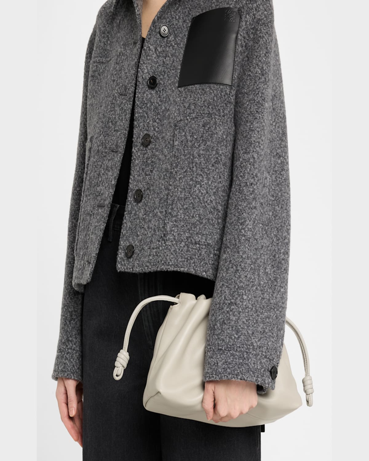 Loewe Flamenco Small Crossbody Bag In Napa Leather With Detachable Chain In Shell Grey