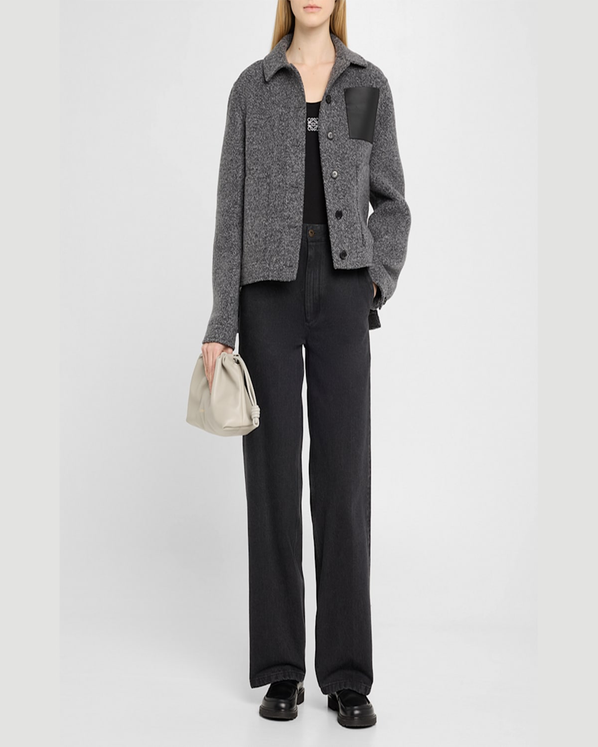 Loewe Flamenco Small Crossbody Bag In Napa Leather With Detachable Chain In Shell Grey