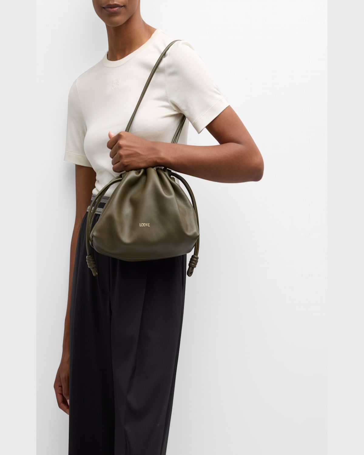 Shop Loewe Flamenco Small Crossbody Bag In Napa Leather With Detachable Chain In Dark Khaki Green