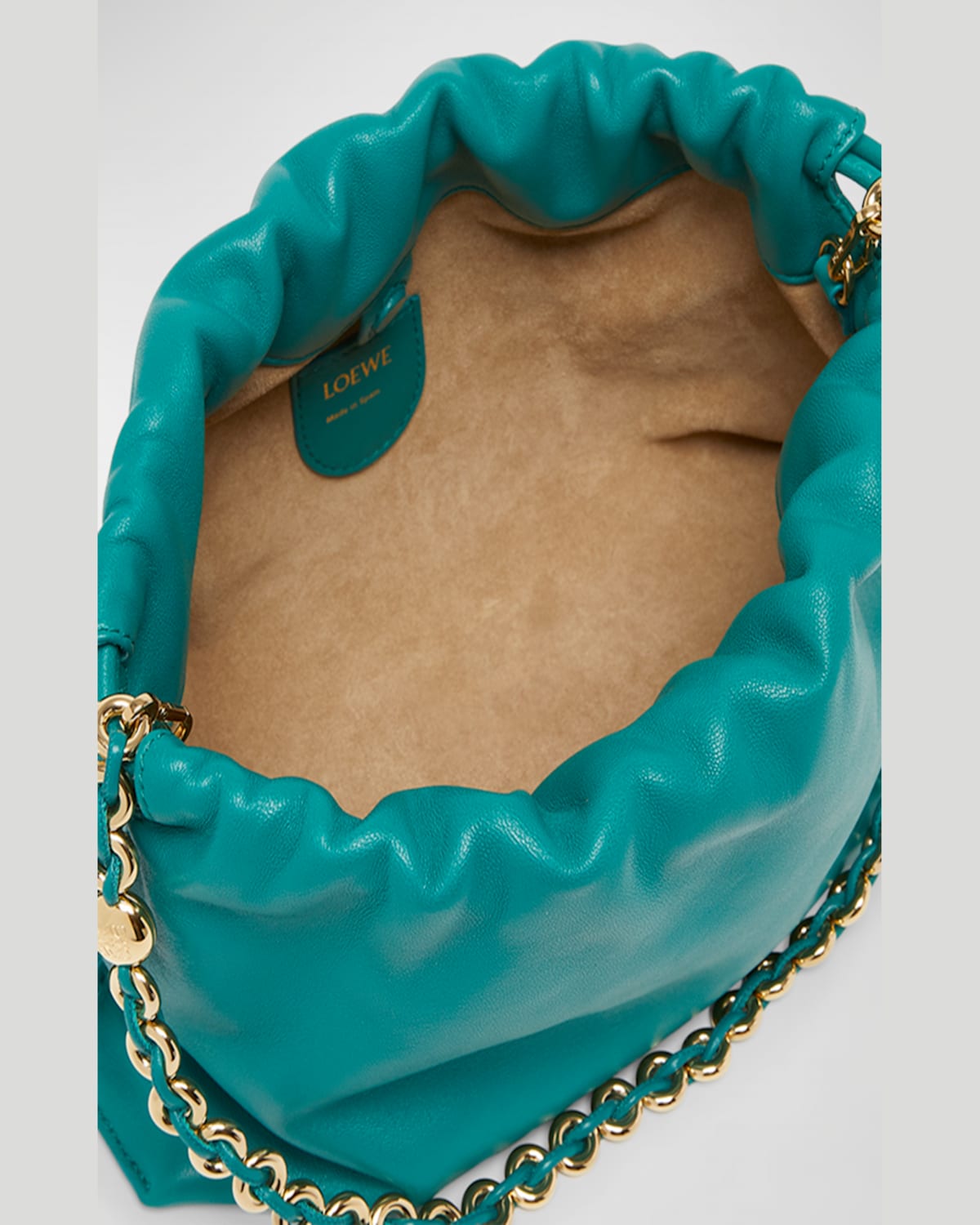 Shop Loewe Flamenco Small Crossbody Bag In Napa Leather With Detachable Chain In Dark Khaki Green