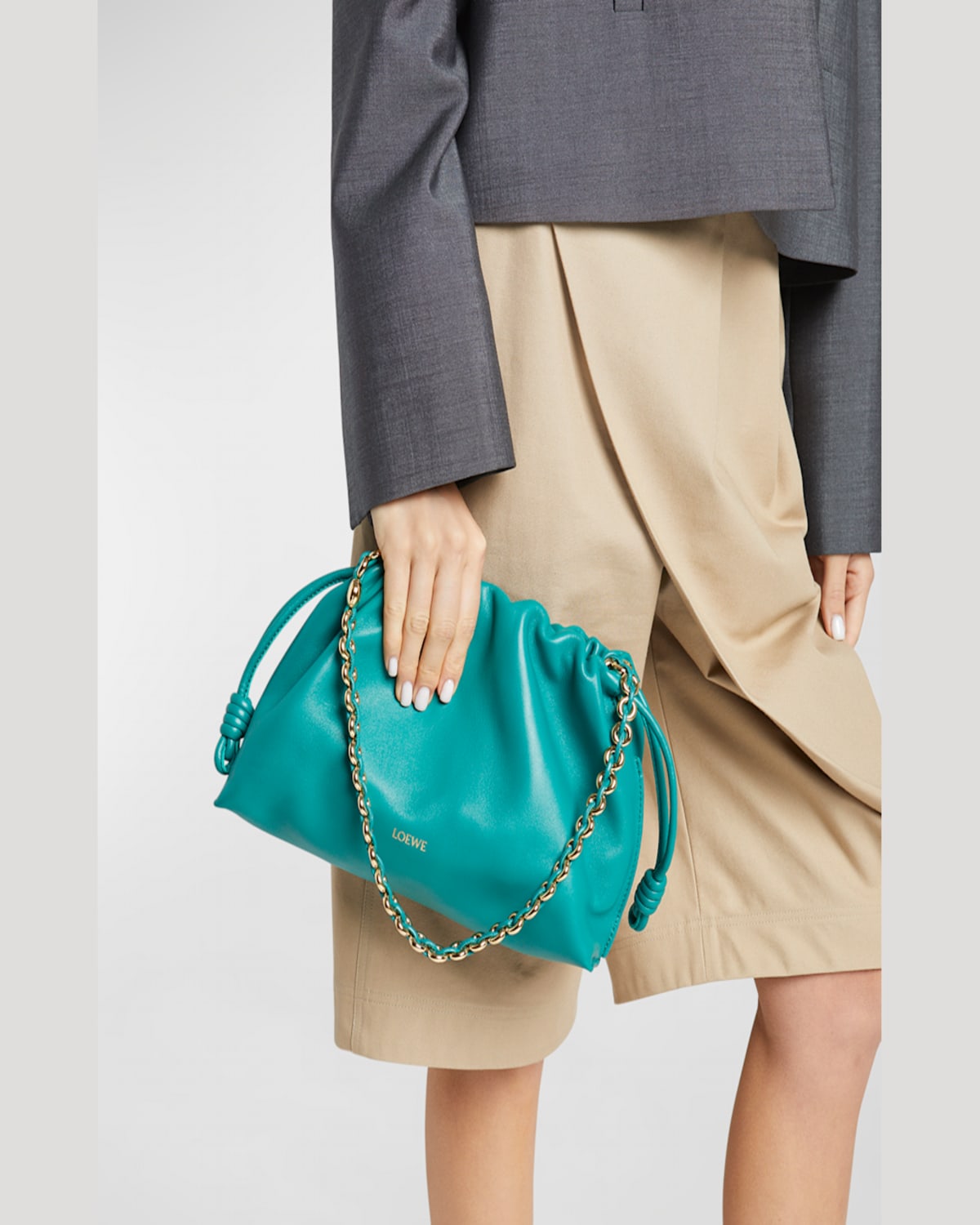 Shop Loewe Flamenco Small Crossbody Bag In Napa Leather With Detachable Chain In Dark Khaki Green