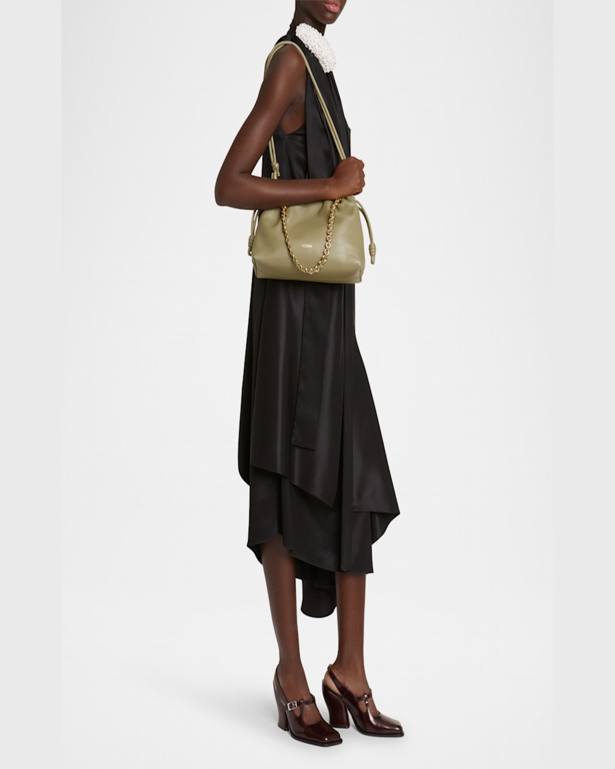 Shop Loewe Flamenco Small Crossbody Bag In Napa Leather With Detachable Chain In Eucalyptus Green