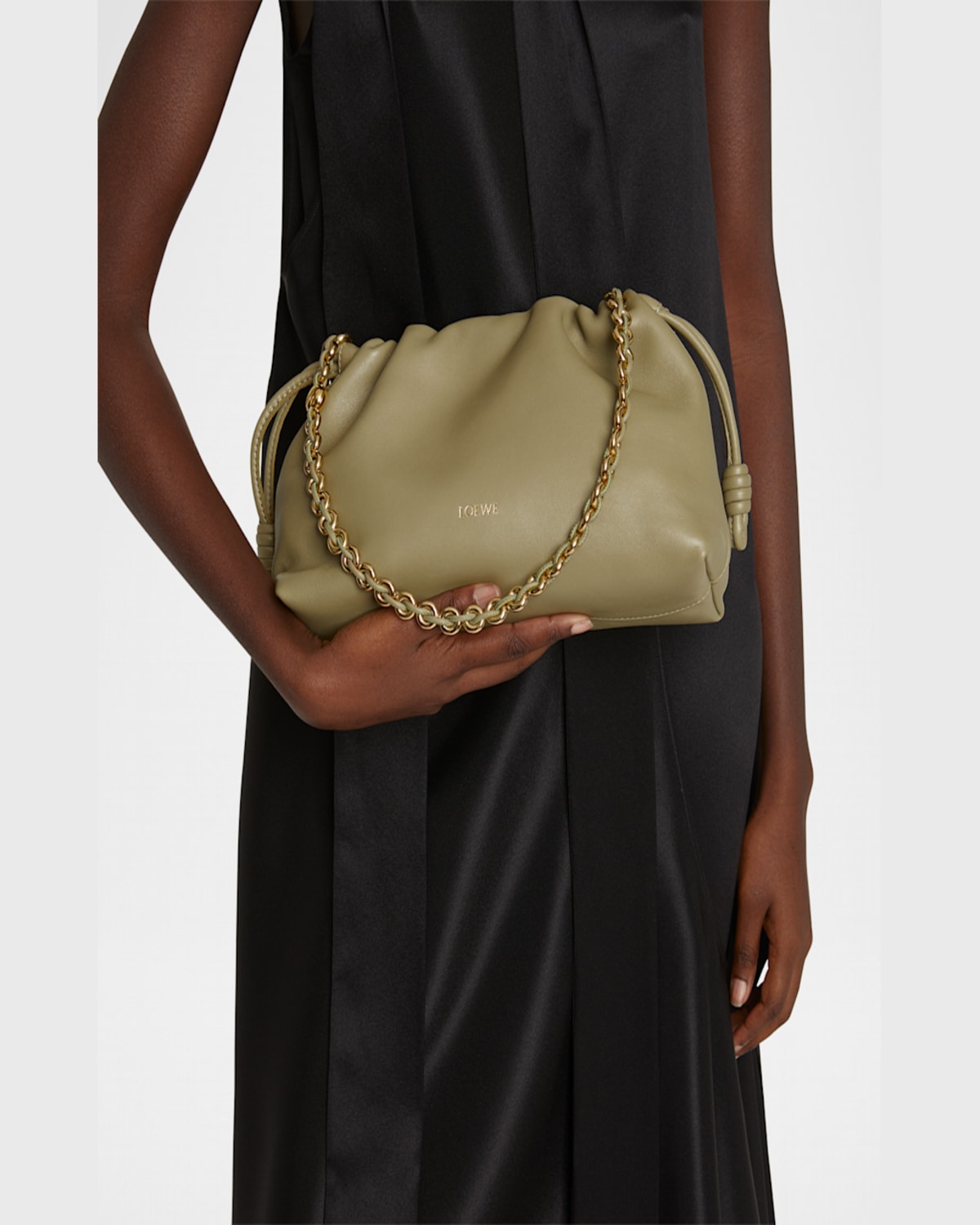 Shop Loewe Flamenco Small Crossbody Bag In Napa Leather With Detachable Chain In Eucalyptus Green