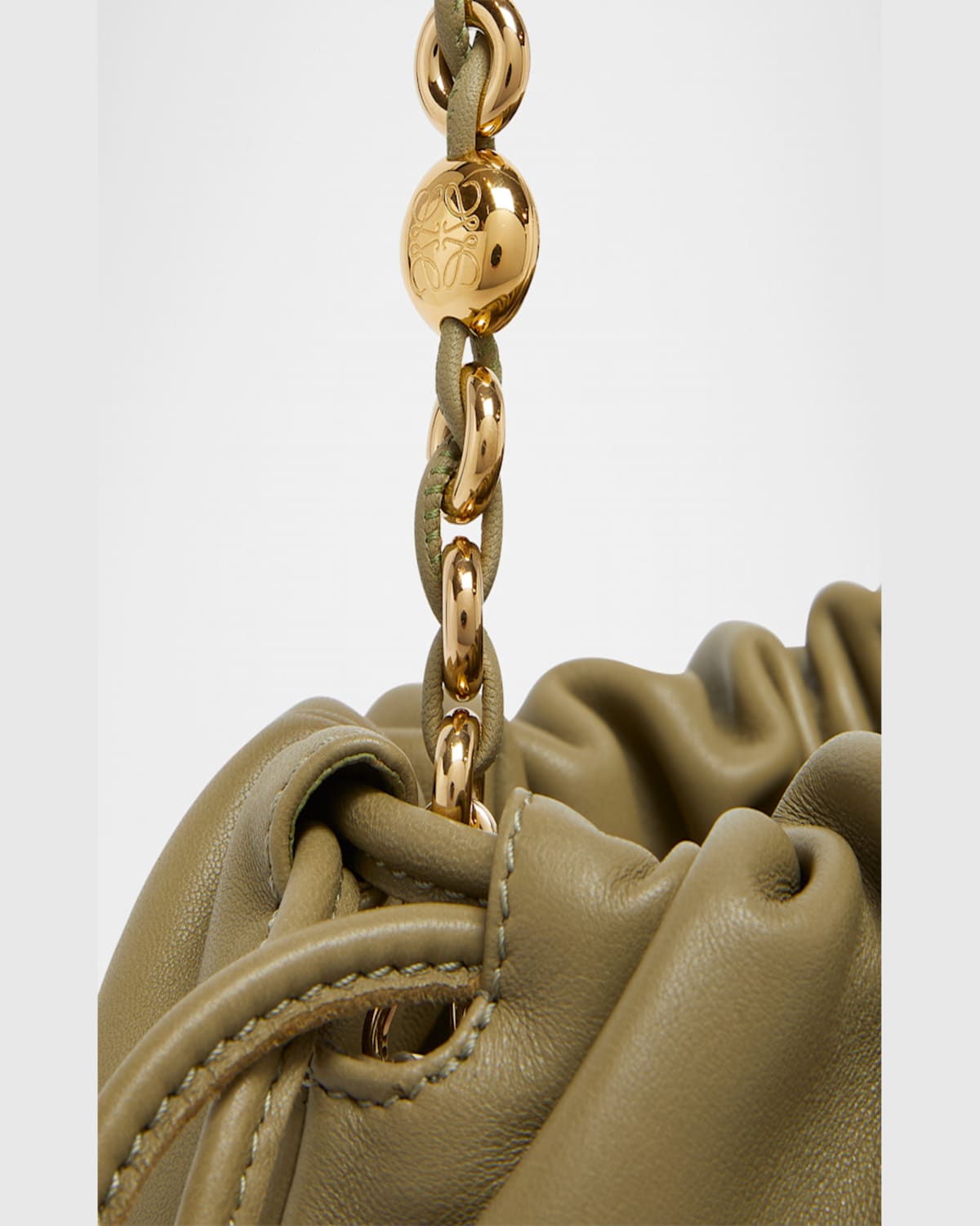 Shop Loewe Flamenco Small Crossbody Bag In Napa Leather With Detachable Chain In Eucalyptus Green
