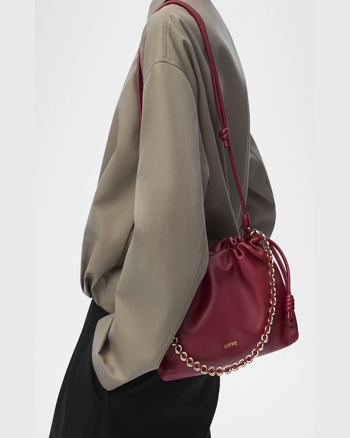 Loewe Flamenco Small Crossbody Bag In Napa Leather With Detachable Chain In Burnt Red