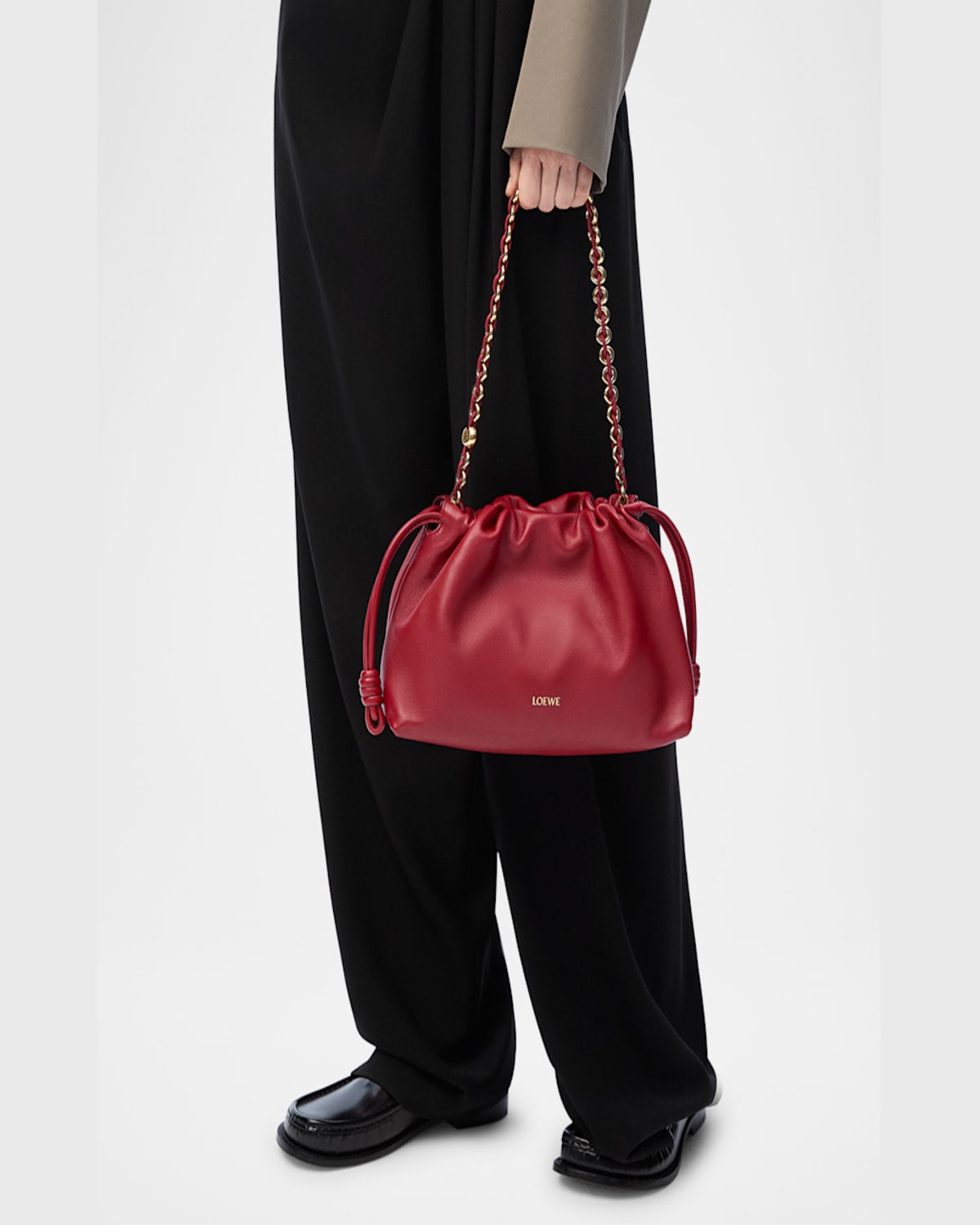 Loewe Flamenco Small Crossbody Bag In Napa Leather With Detachable Chain In Burnt Red